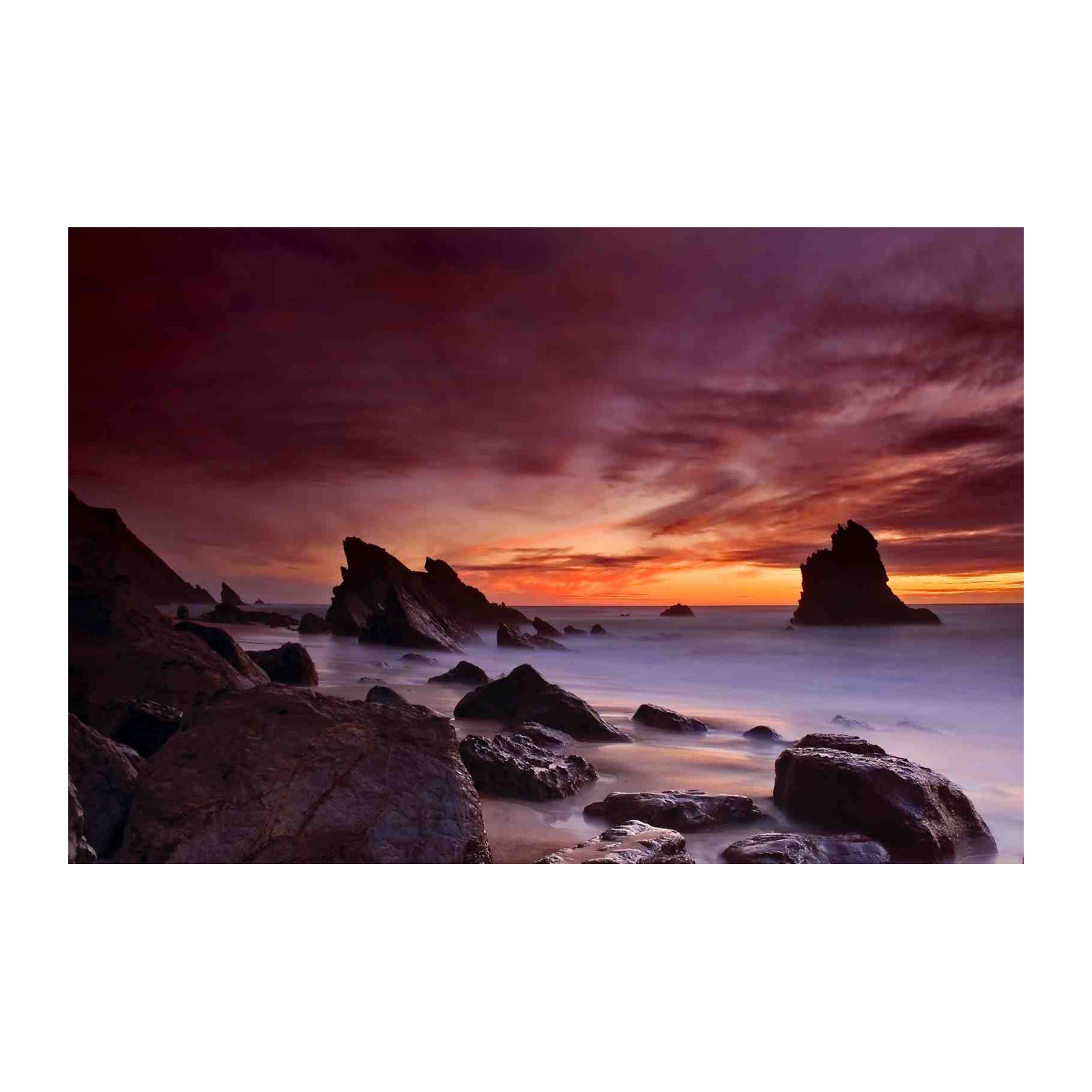 Dramatic Sunset Coastal Rocks Wall Art