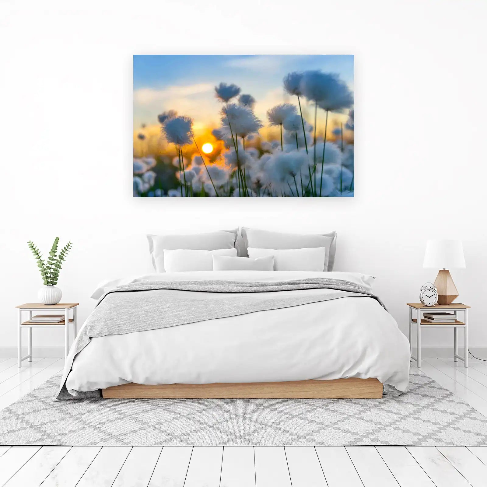 Serene Cotton Grass Sunset Wall Art