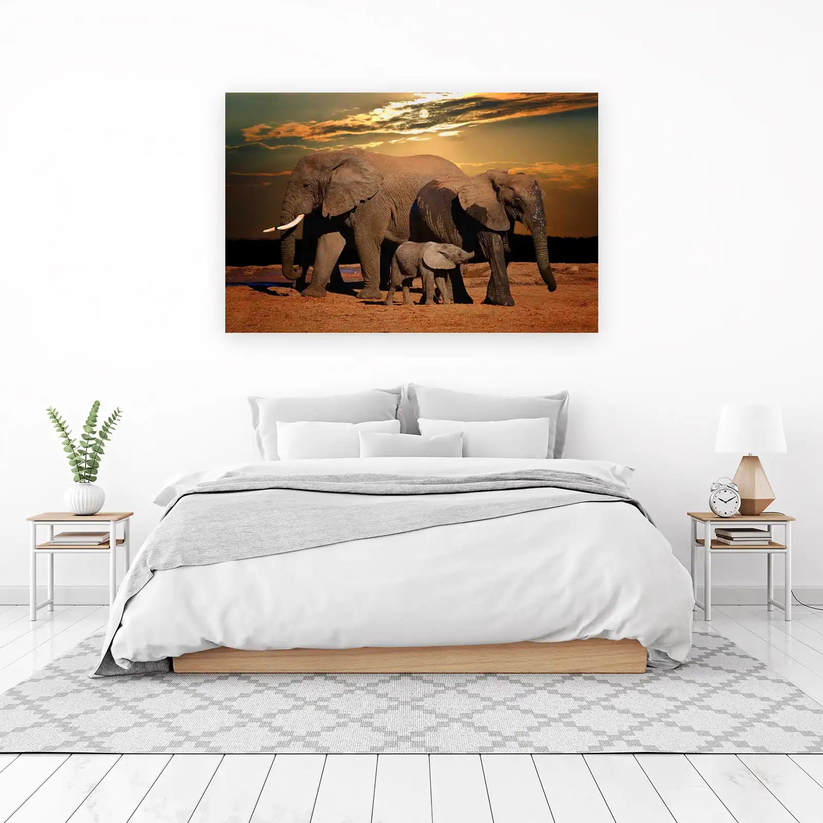 Majestic Elephant Family Sunset Wall Art