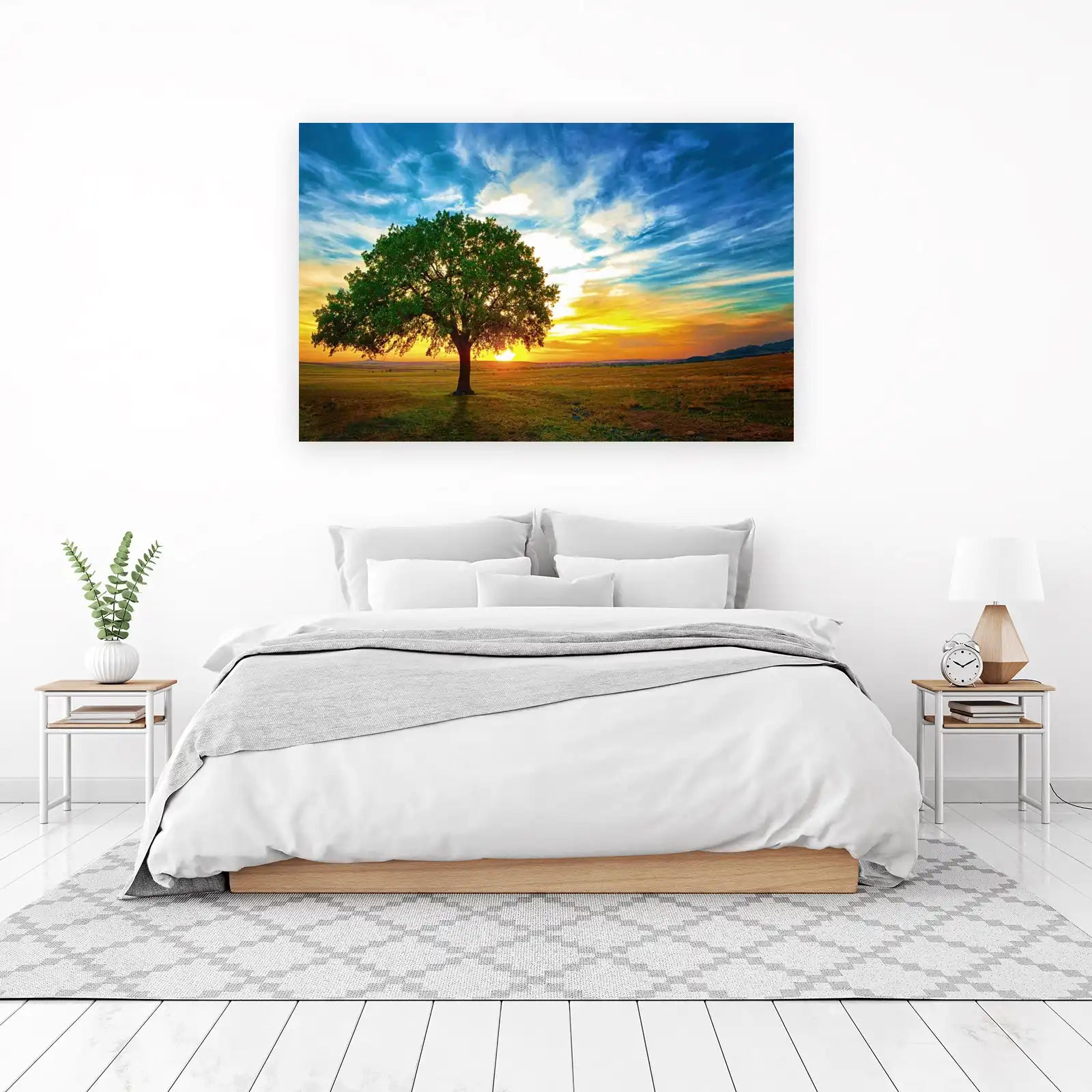 Serene Oak Sunset Landscape Wall Art