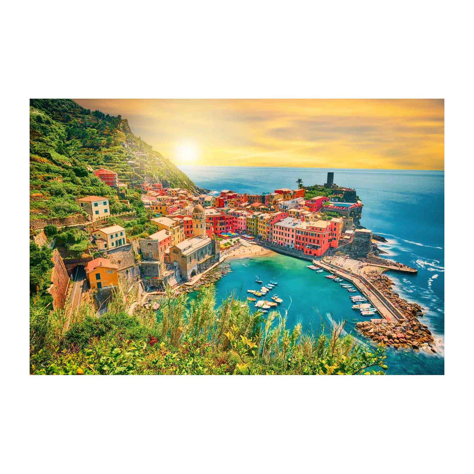 Colorful Italian Village Coastal Landscape Wall Art