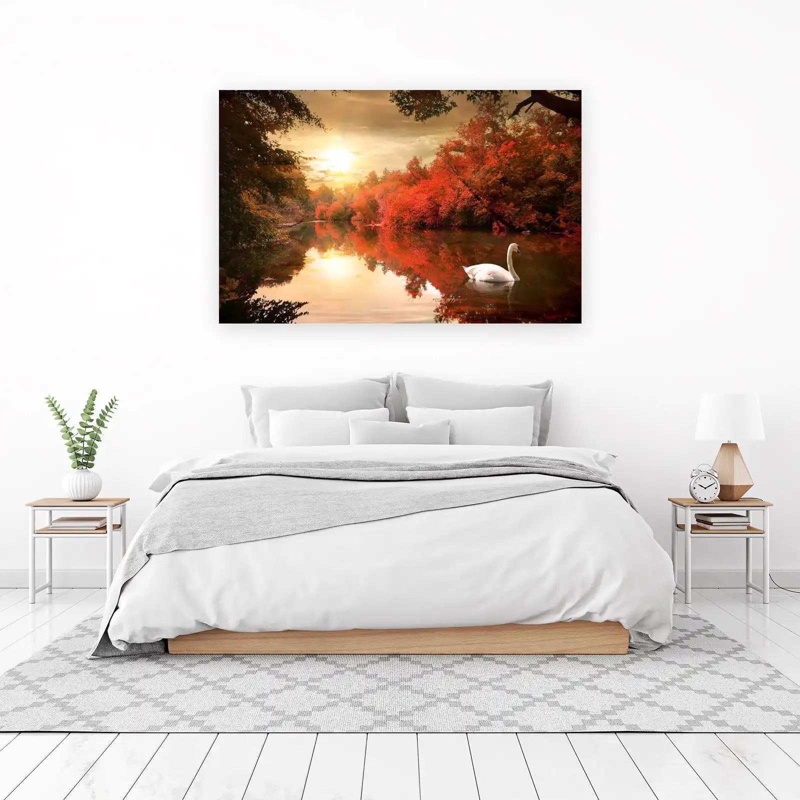 Serene Swan Autumn Lake Wall Art