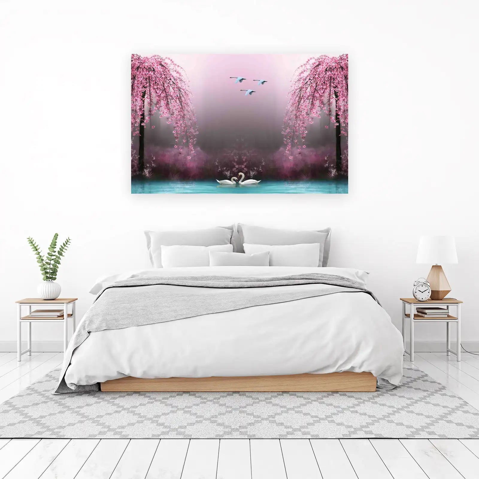 Serene Swans & Cherry Blossoms Wall Art