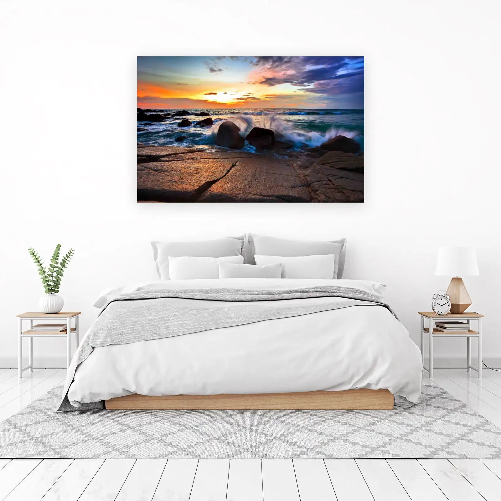 Sunset Ocean Wave Rocks Wall Art