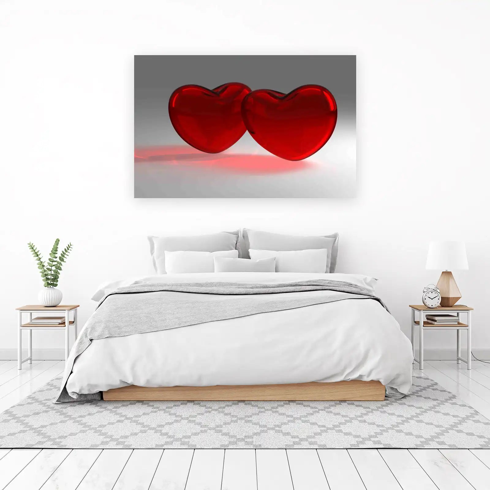 Two Red Hearts Love Art Wall Art