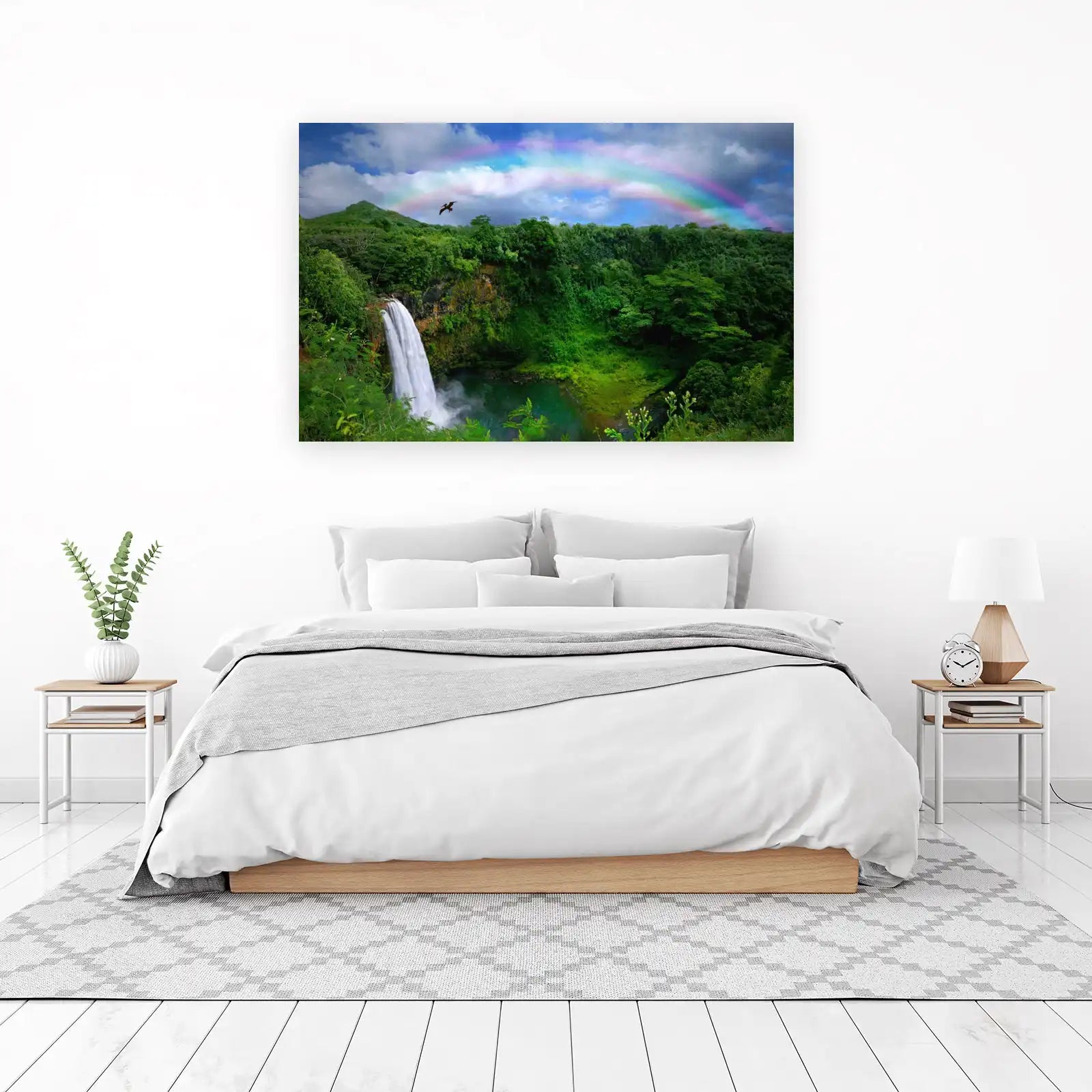Serene Waterfall & Rainbow Wall Art