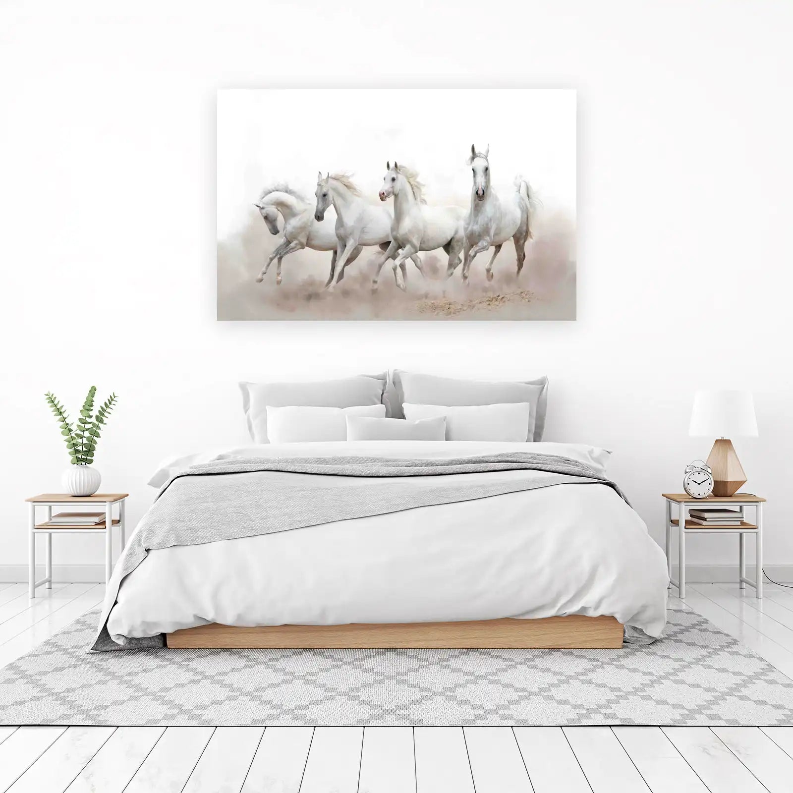 Majestic White Horses Galloping Wall Art