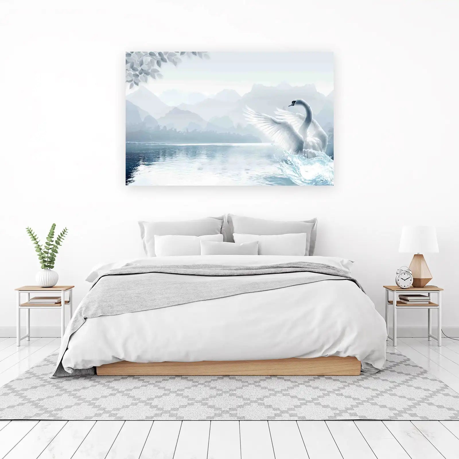 Serene Swan Majestic Landscape Wall Art