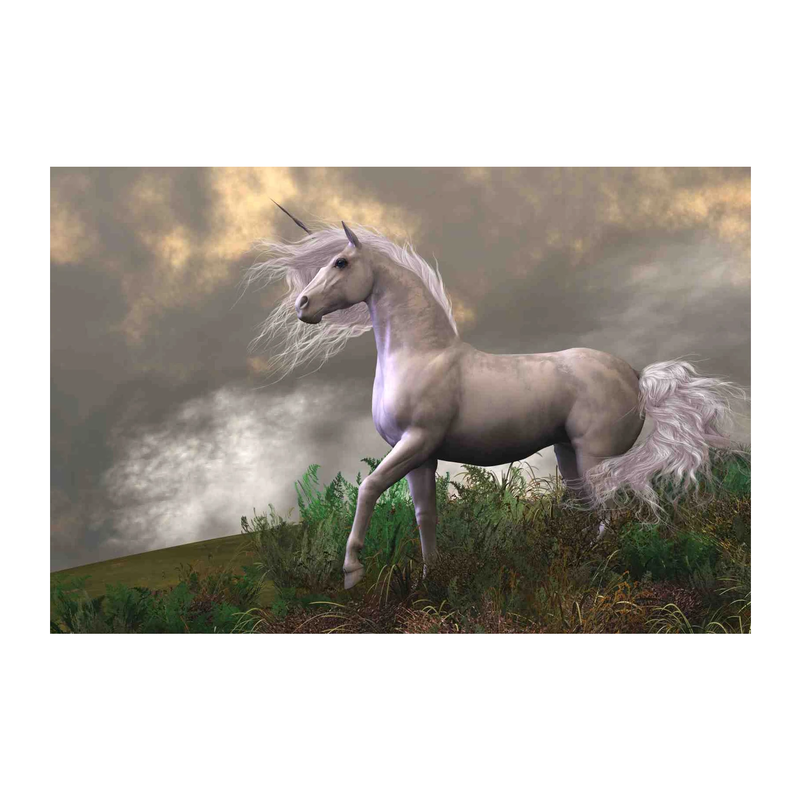 Majestic Unicorn on Stormy Hillside Wall Art
