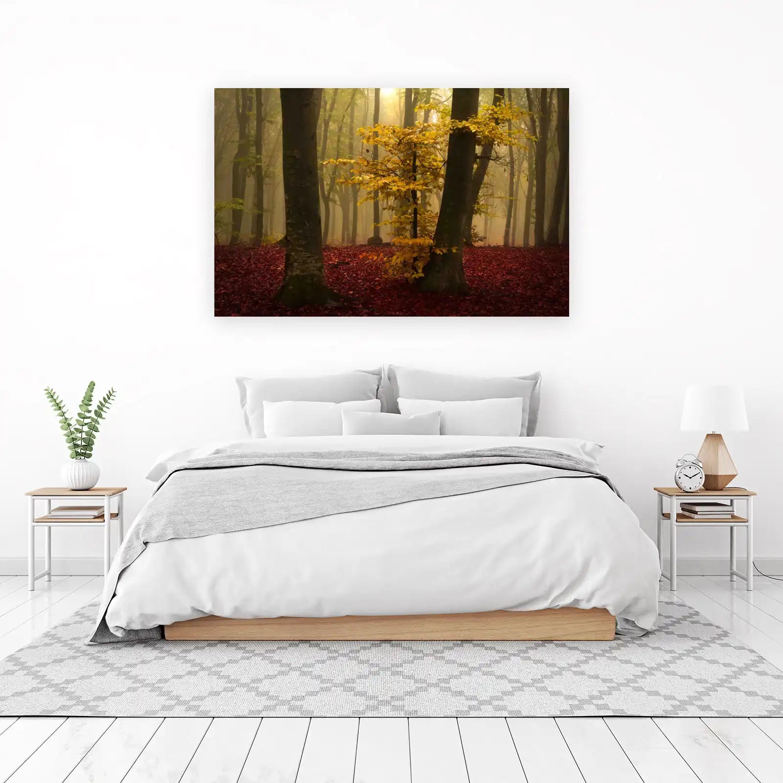 Misty Autumn Forest Gold Leaves Wall Art