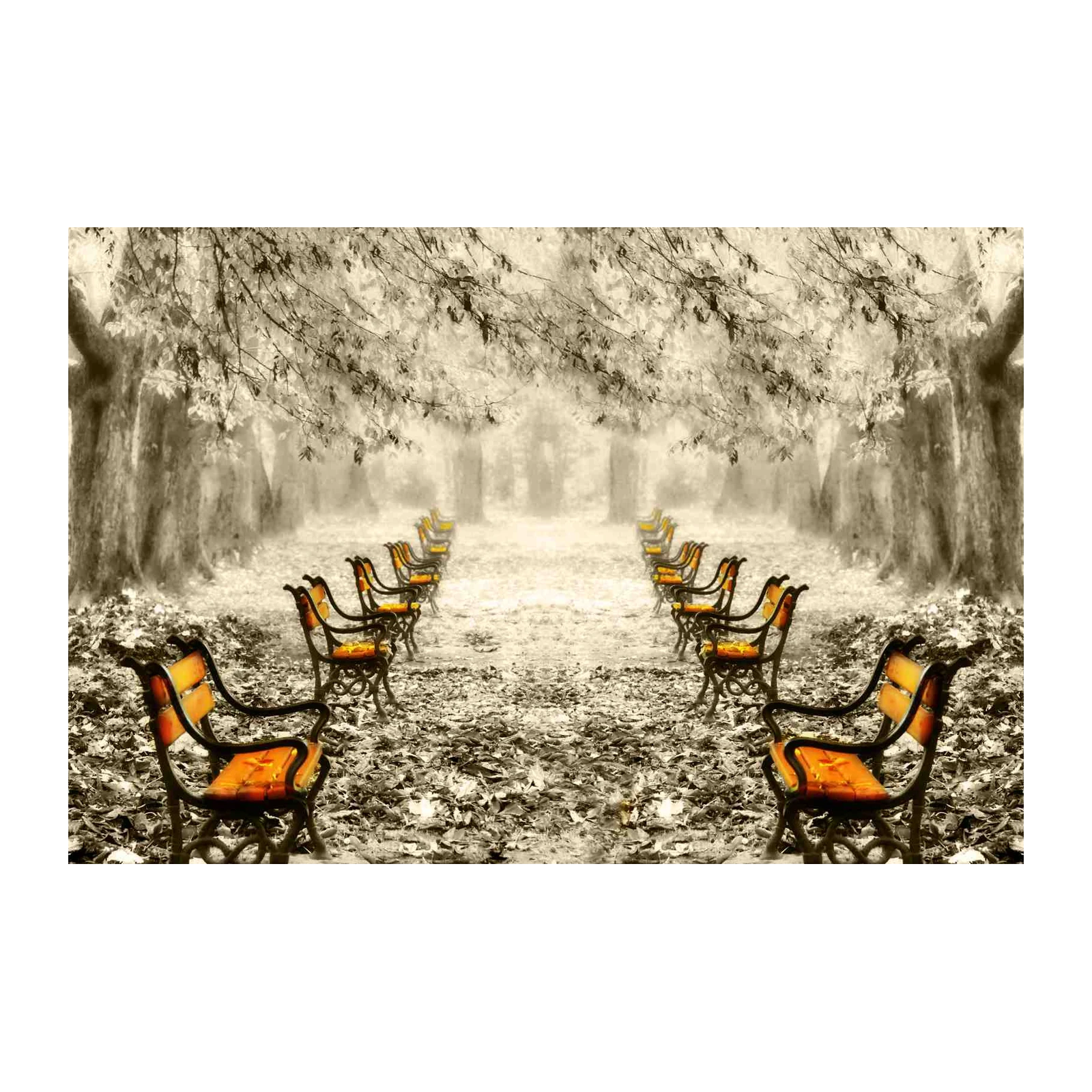 Autumn Park Benches Orange Seat Wall Art