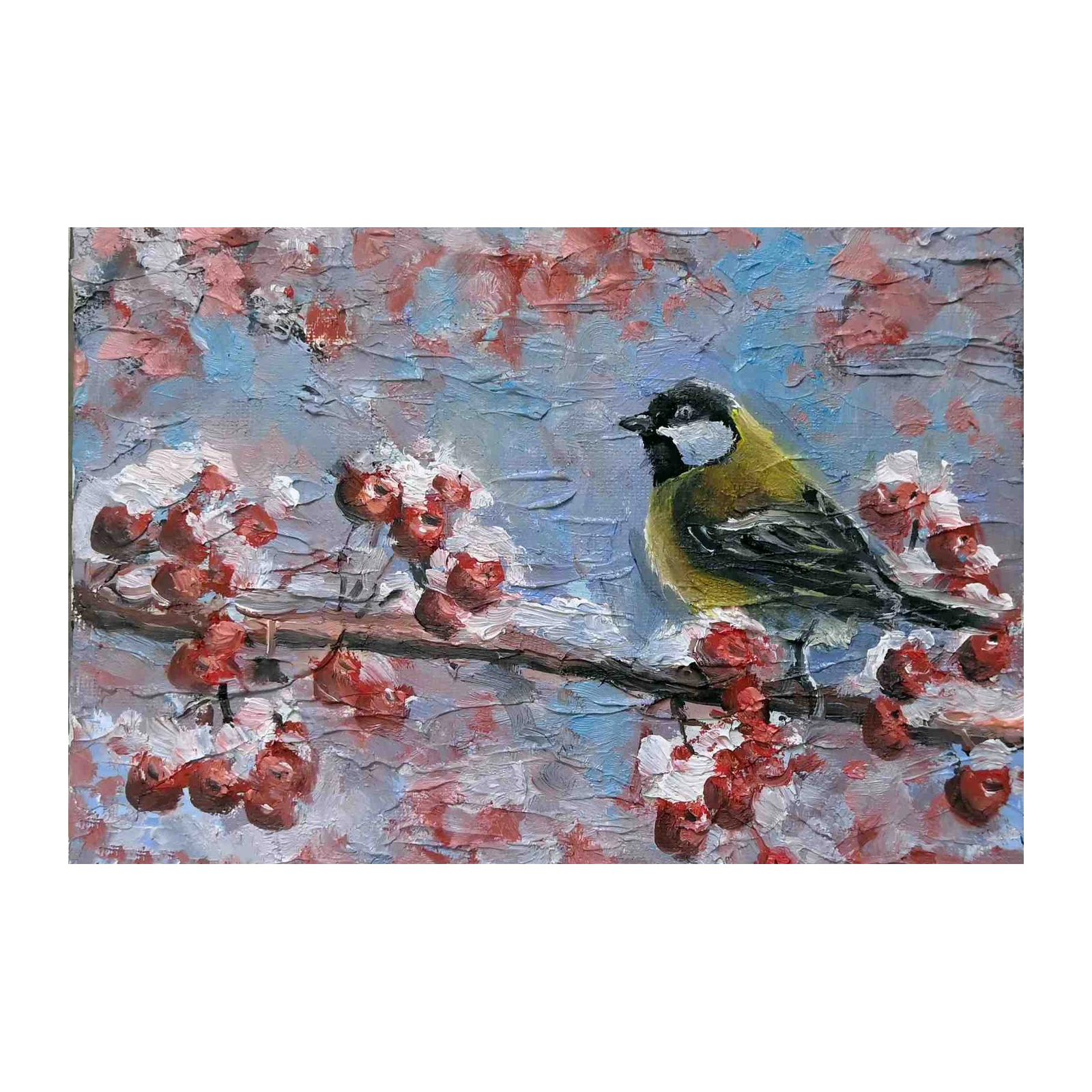 Vibrant Bird & Berries Textured Wall Art