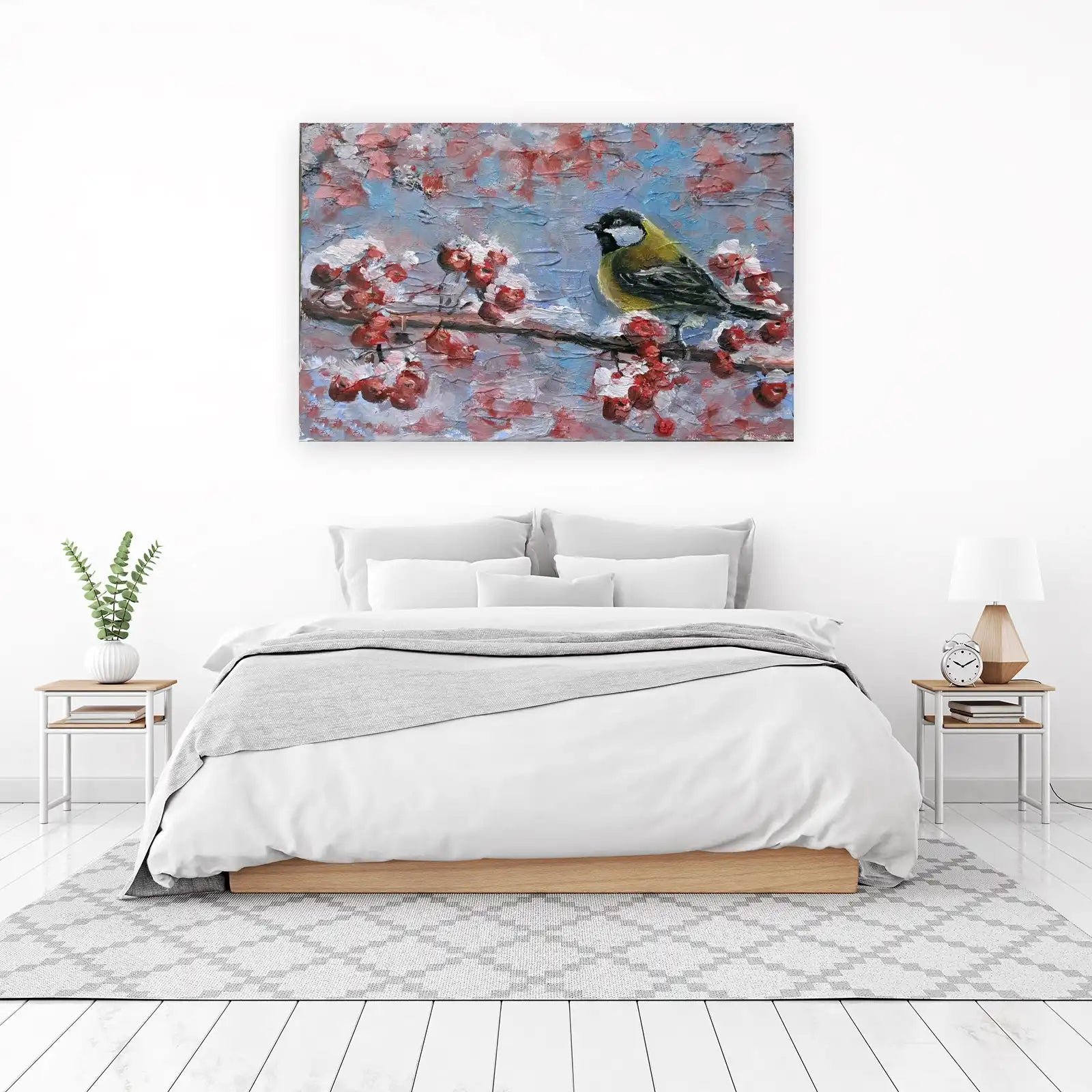 Vibrant Bird & Berries Textured Wall Art