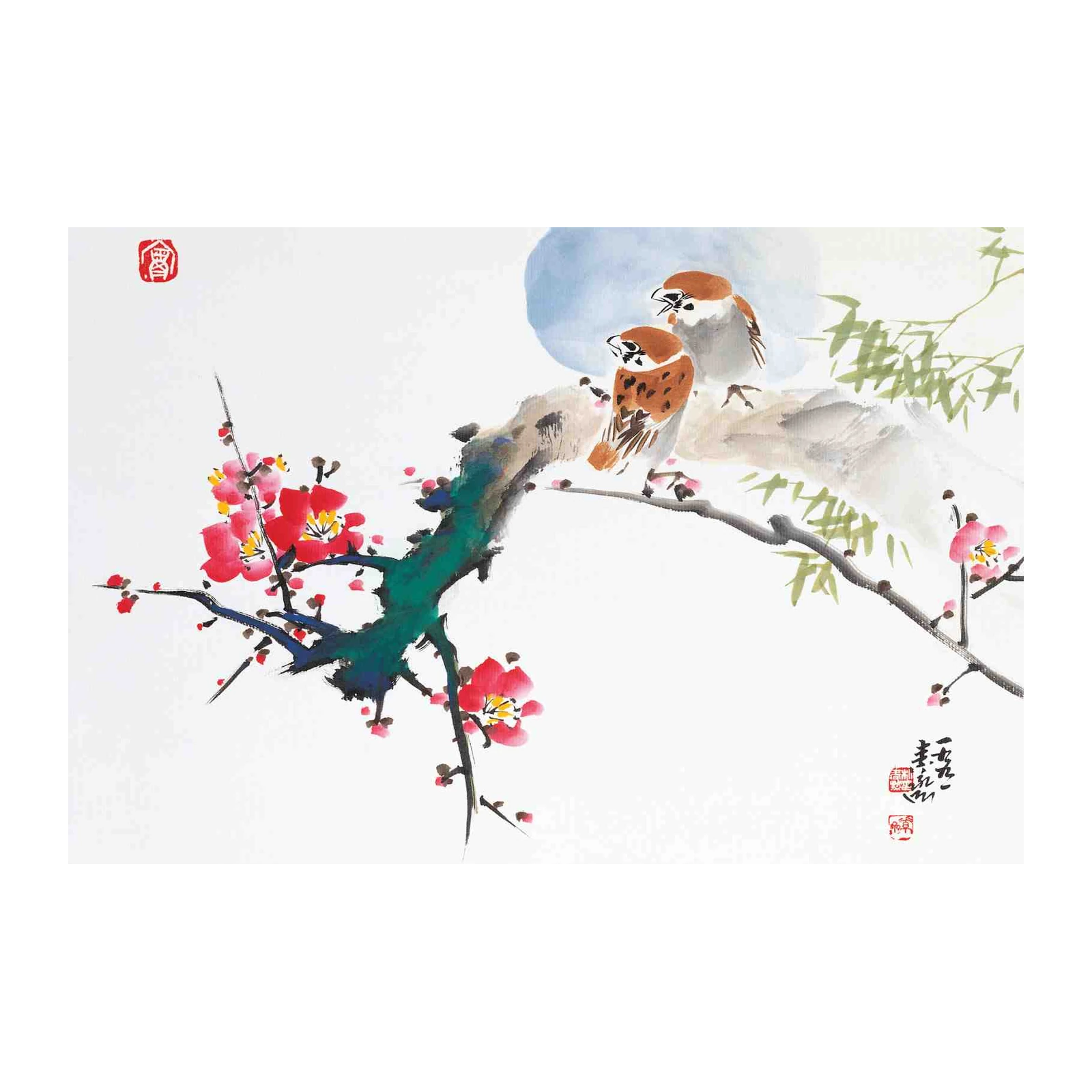 Serene Sparrows & Blossoms Wall Art