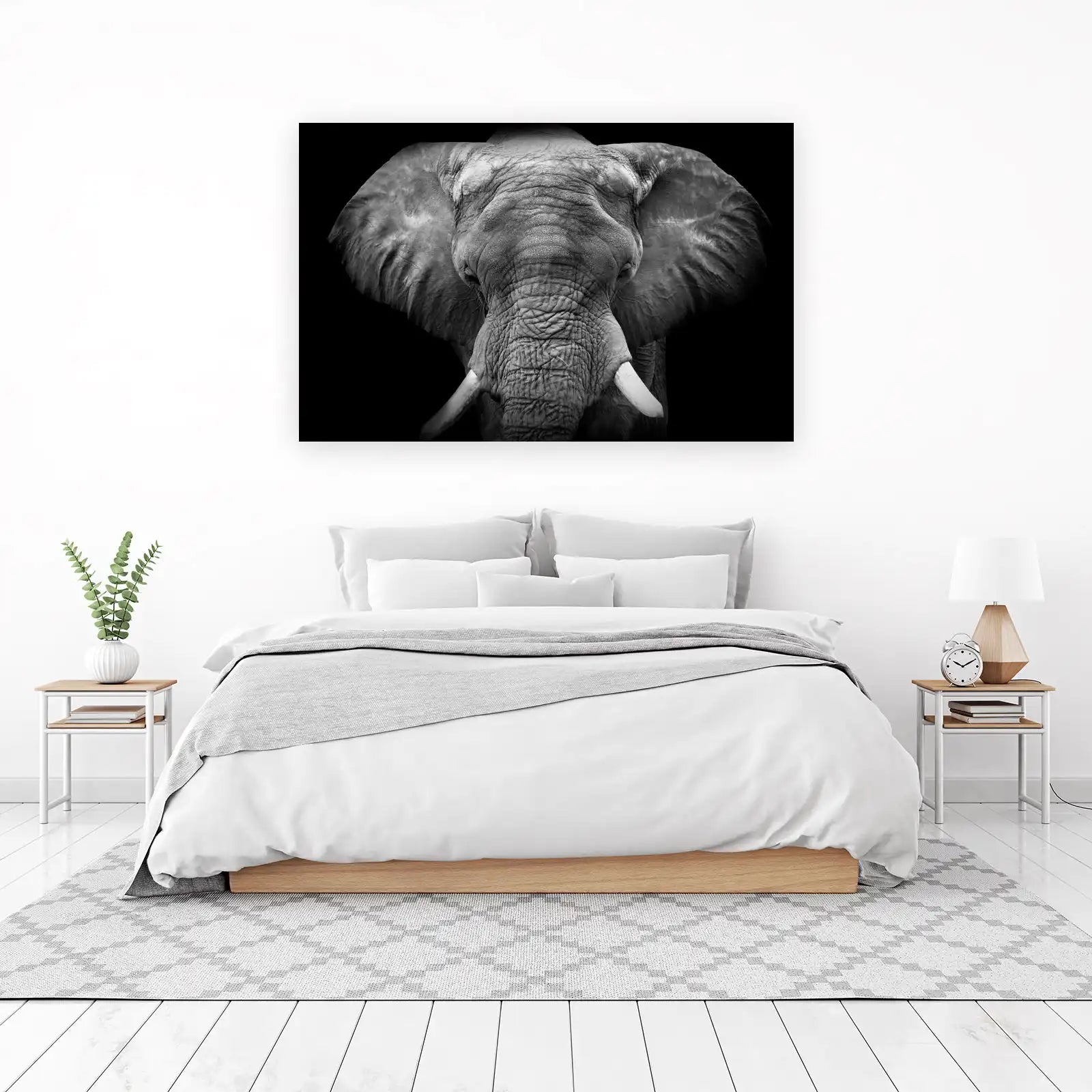 Majestic Elephant Portrait Black and White Wall Art