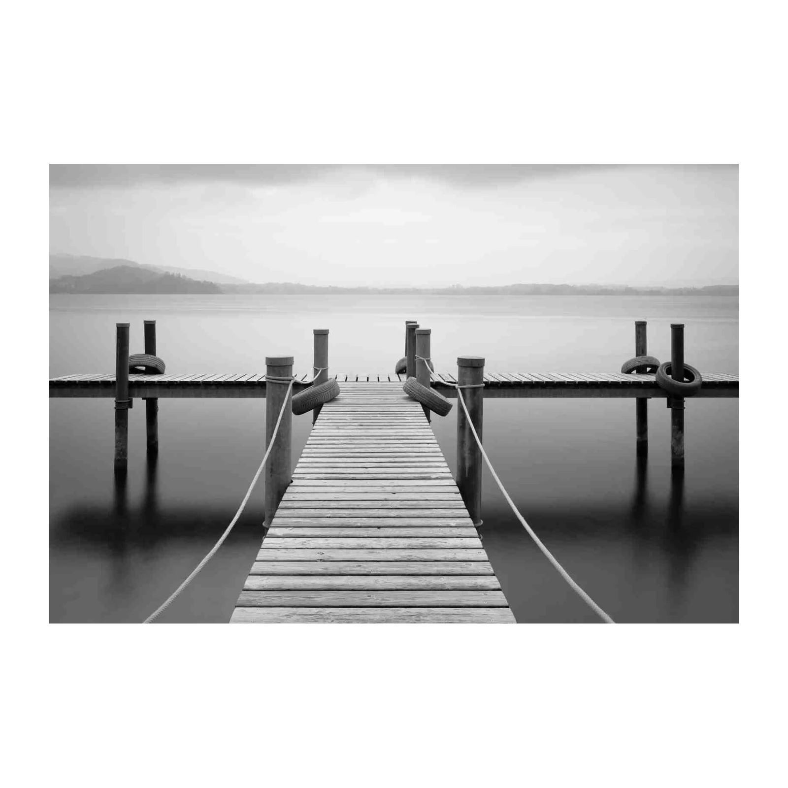 Serene Dock Landscape Black & White Wall Art