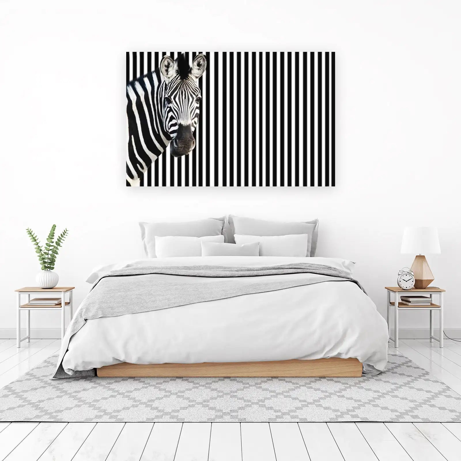 Striking Zebra Portrait Black White Stripe Wall Art