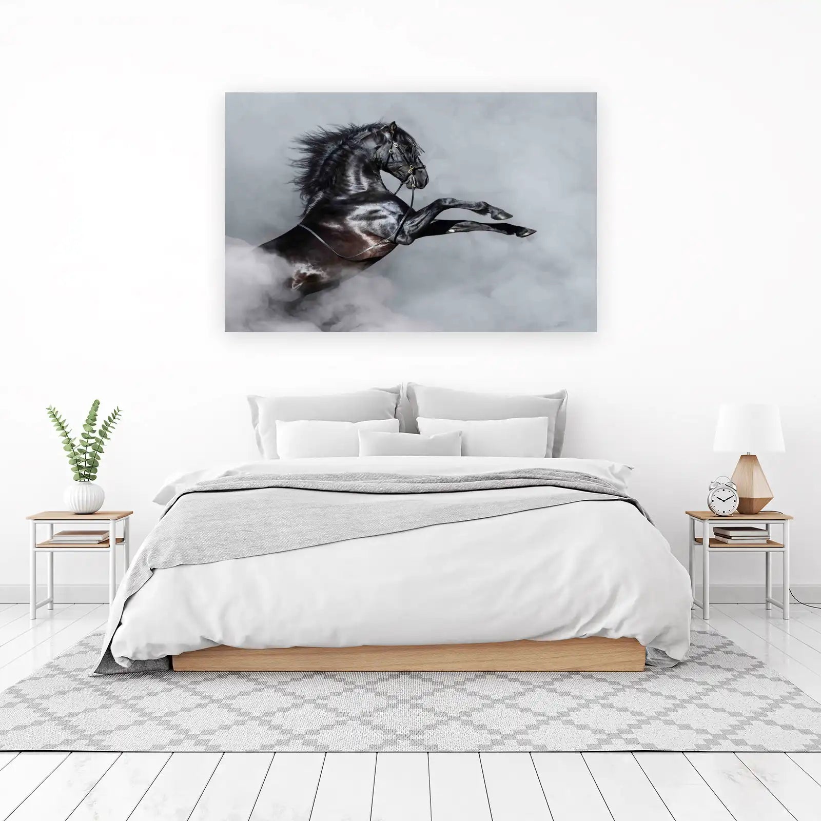 Majestic Black Stallion Rearing Horse Wall Art