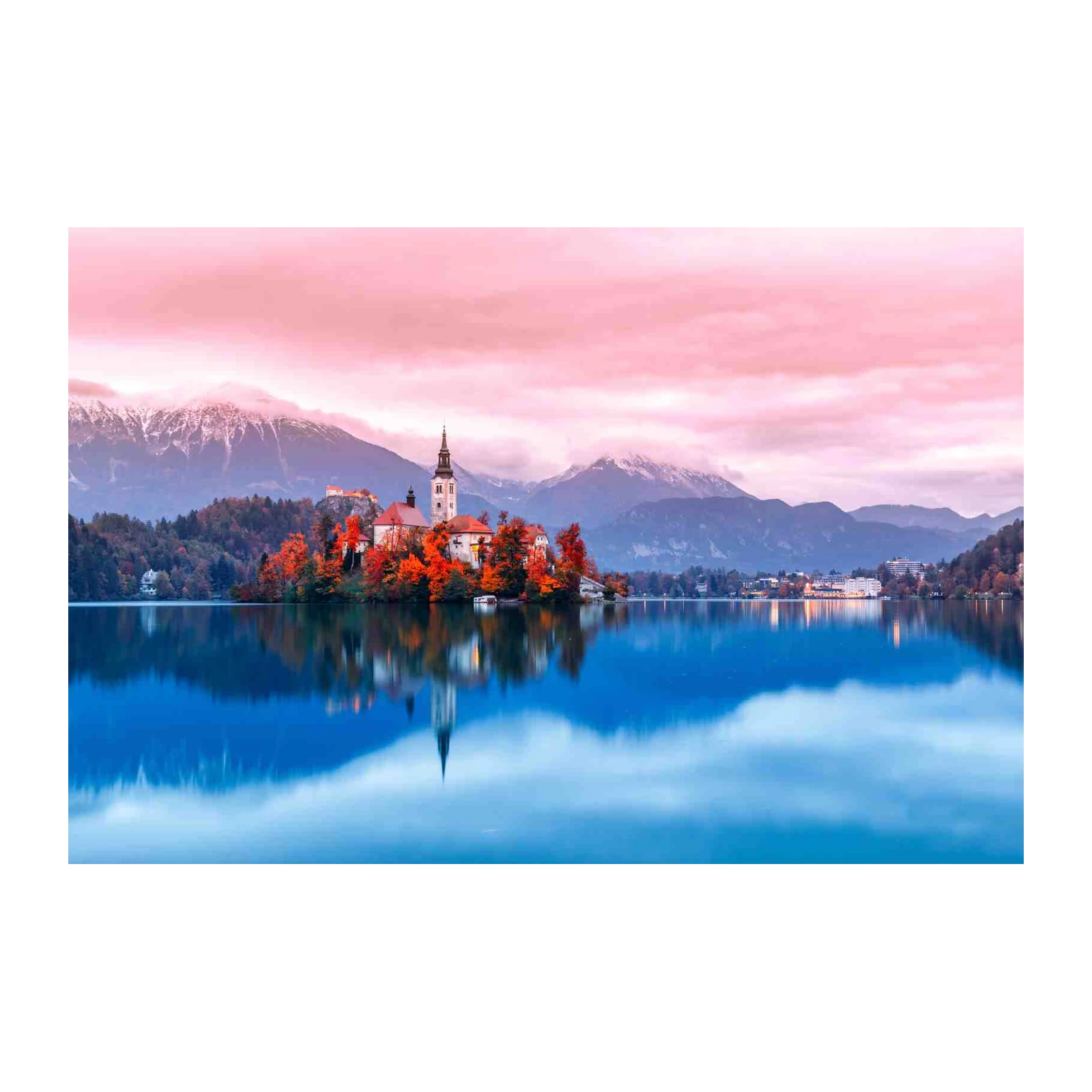 Serene Lake Island Castle Autumn Wall Art