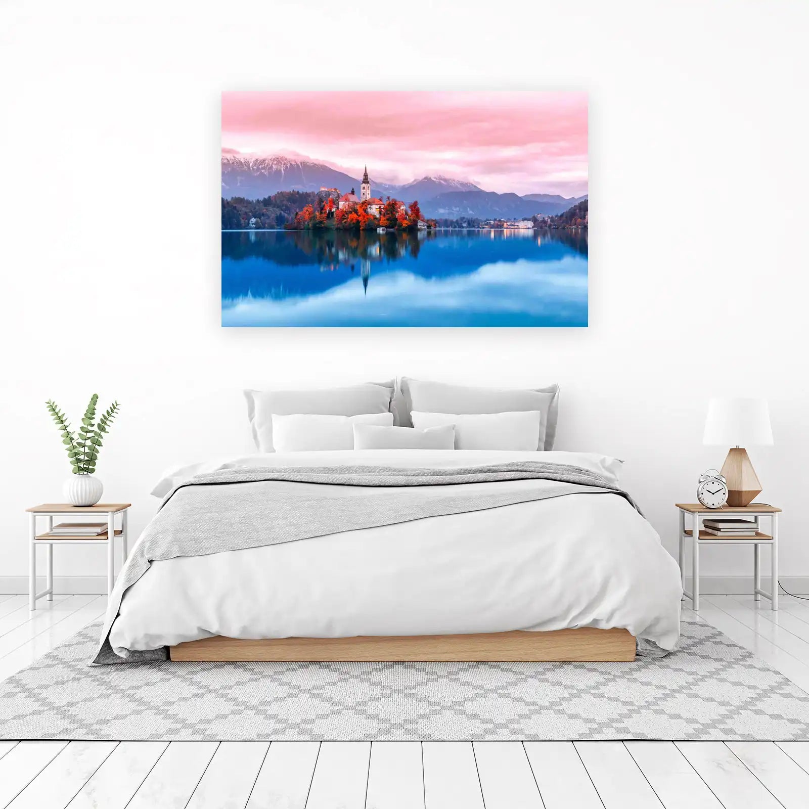 Serene Lake Island Castle Autumn Wall Art