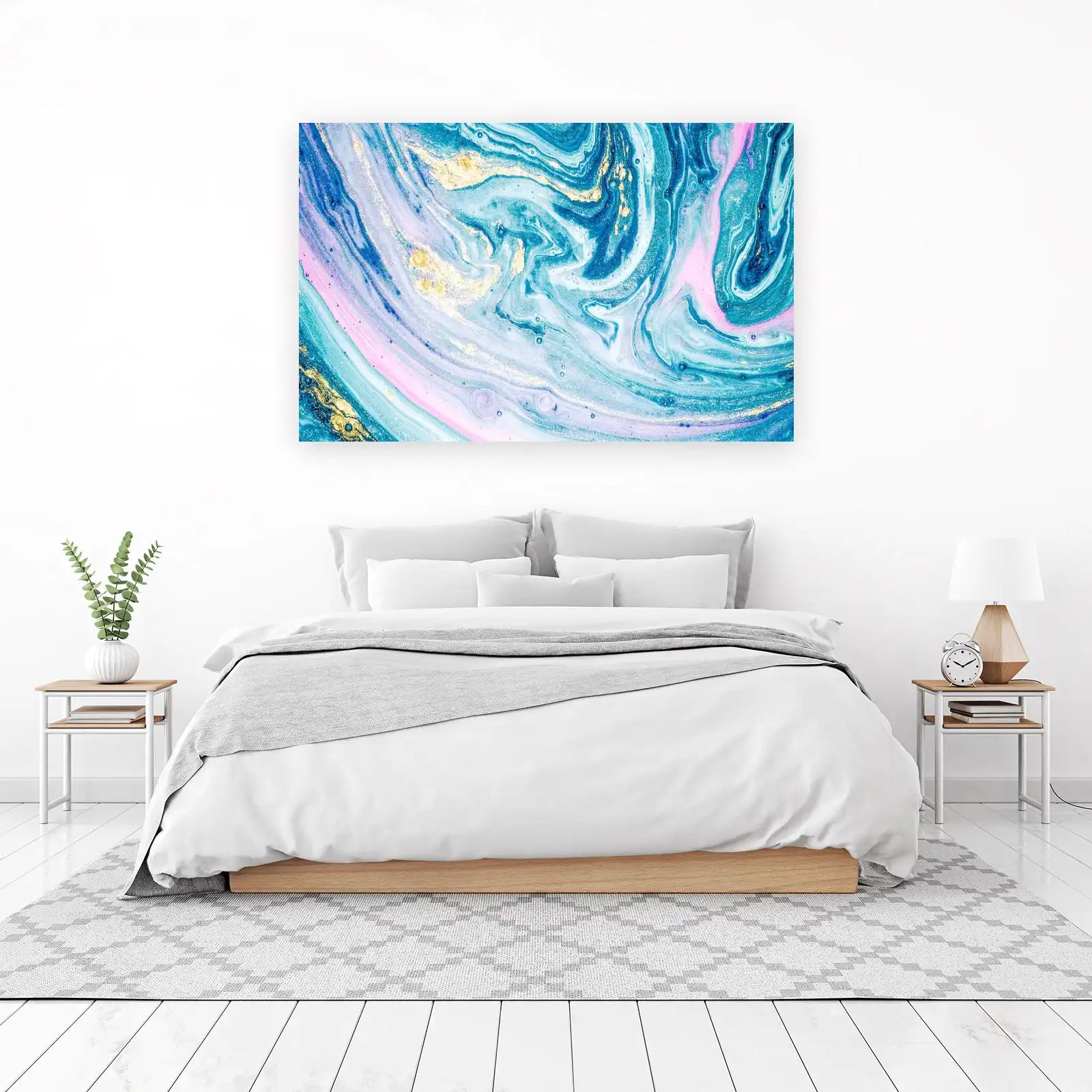 Ocean Swirl Gold Marble Abstract Wall Art