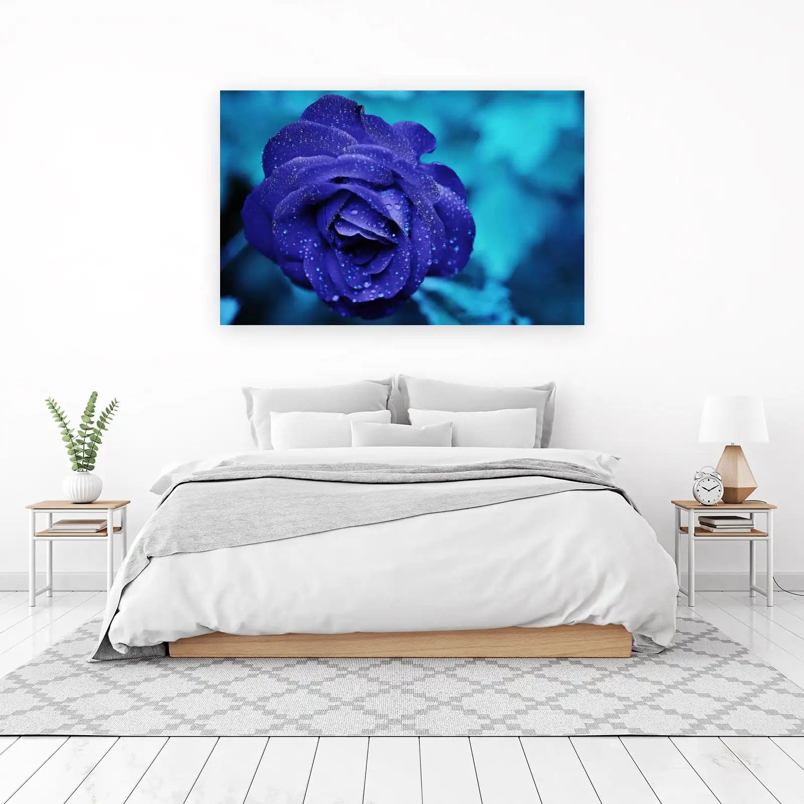 Velvet Blue Rose Dewdrops Wall Art