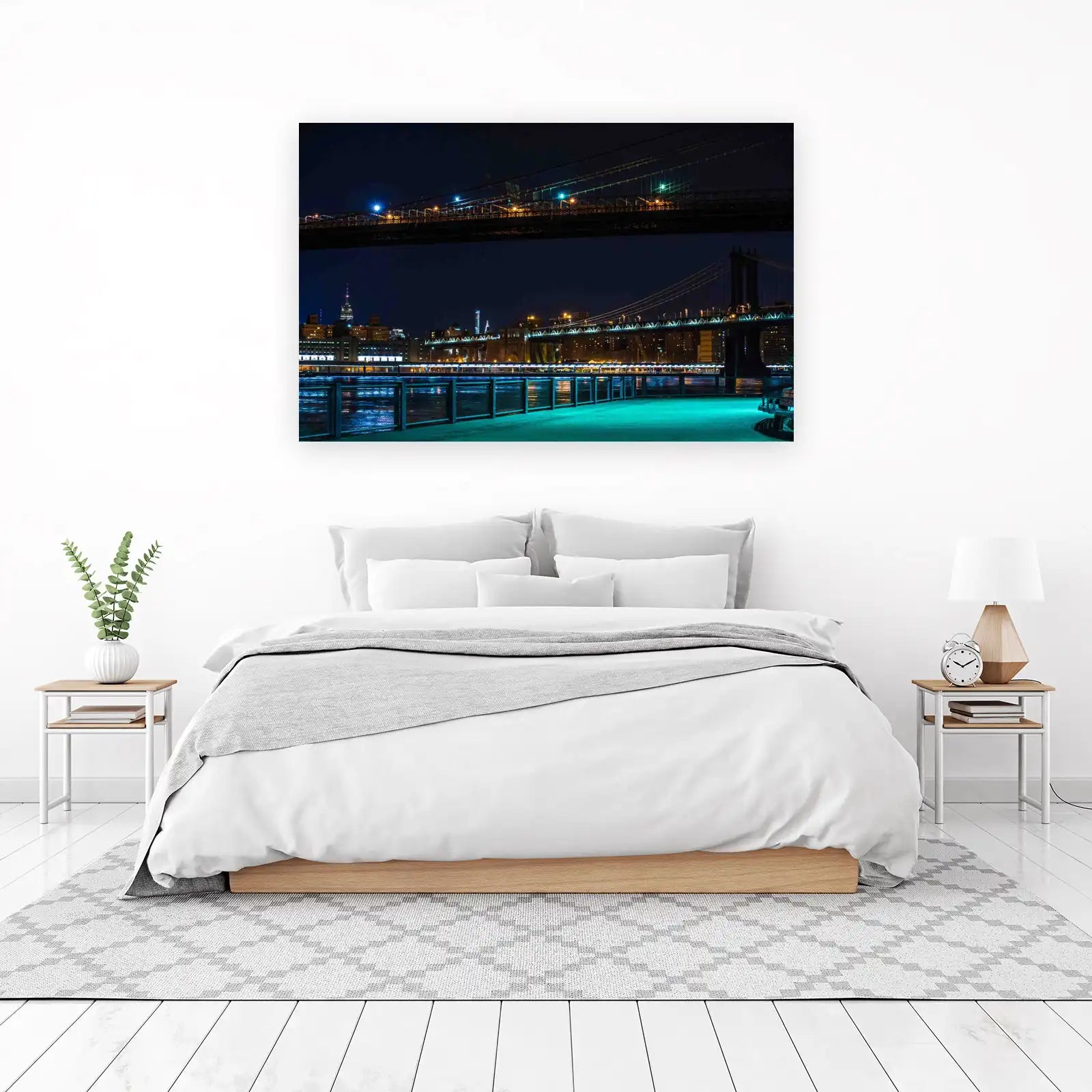 NYC Bridge Skyline Night Wall Art