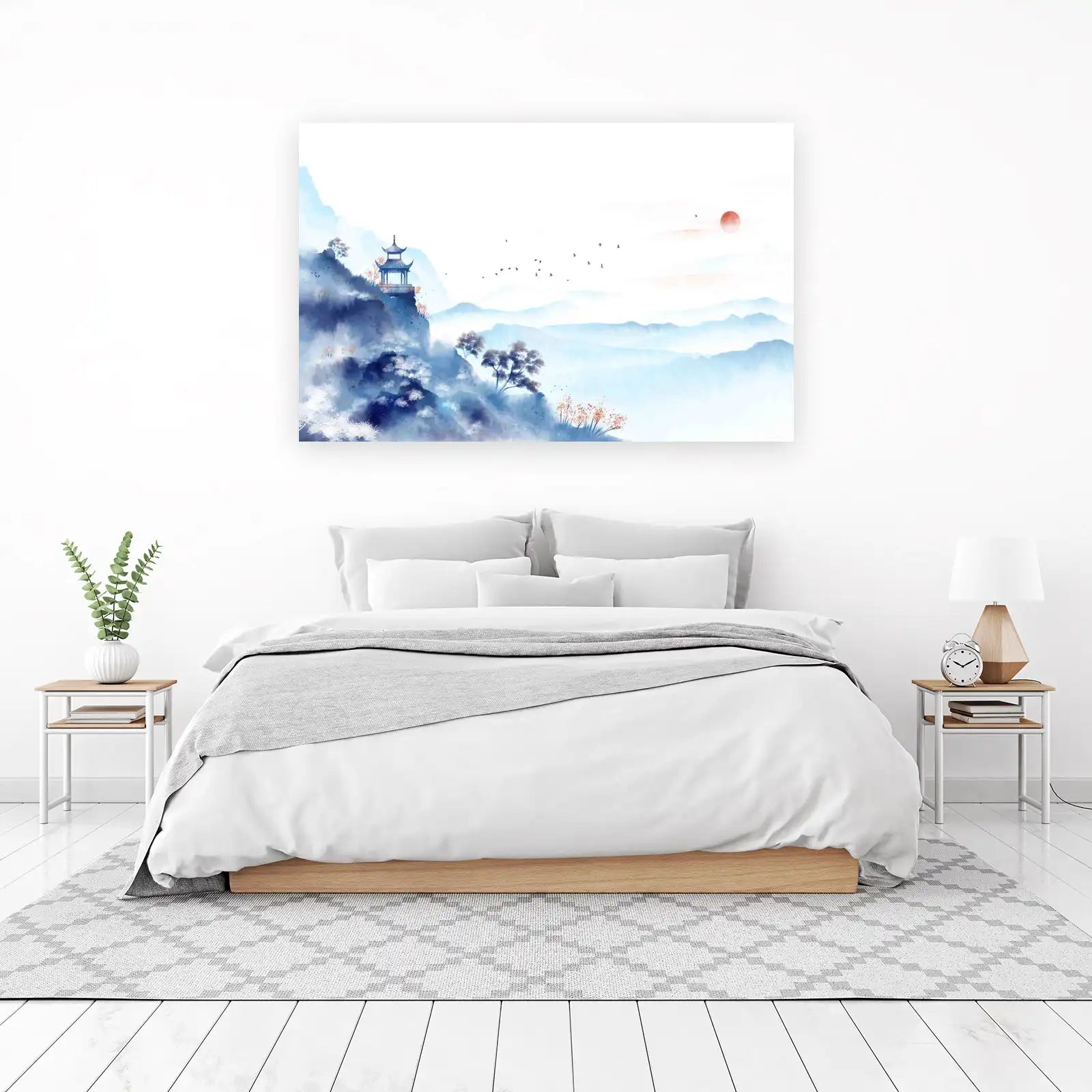 Serene Mountain Pagoda Landscape Wall Art