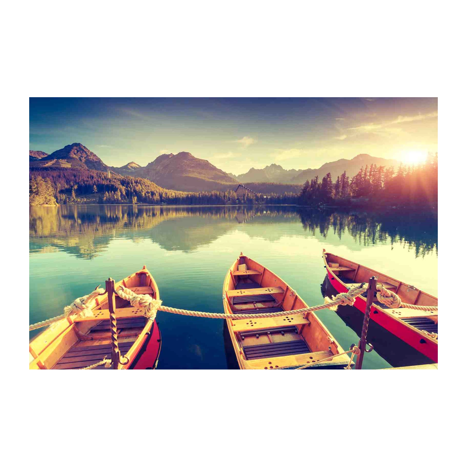 Tranquil Mountain Lake Boats Wall Art