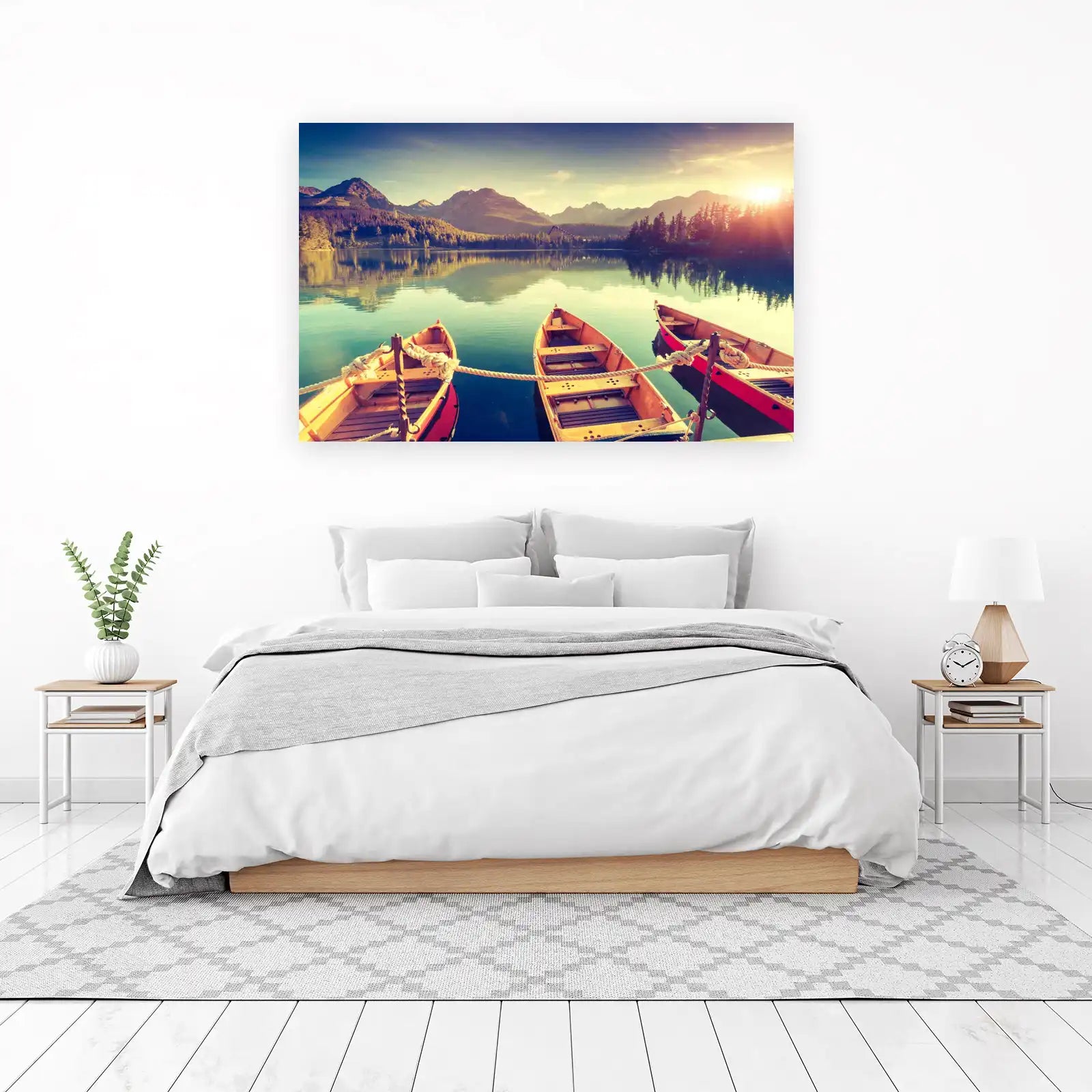 Tranquil Mountain Lake Boats Wall Art