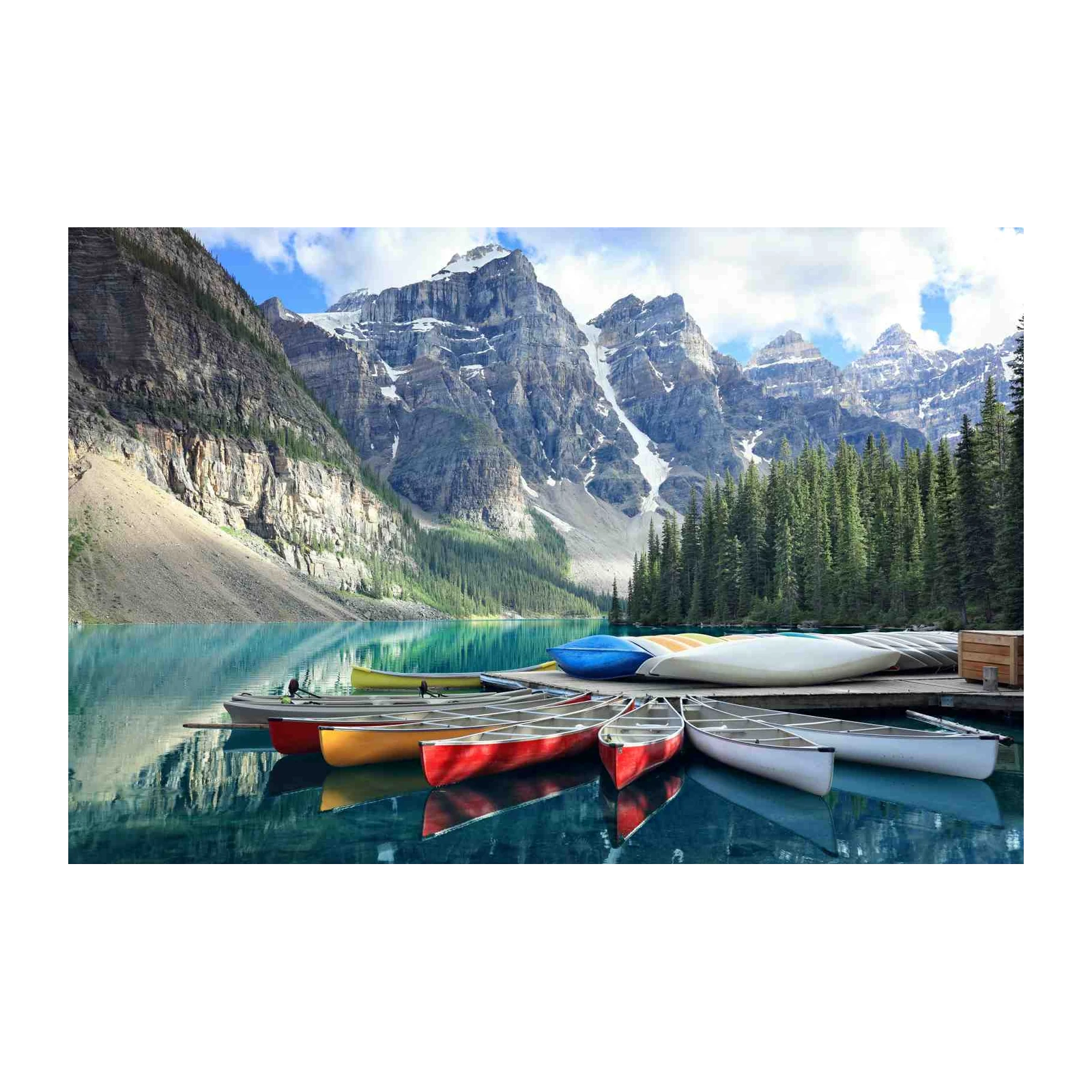 Serene Lake Canoes & Majestic Mountains Wall Art