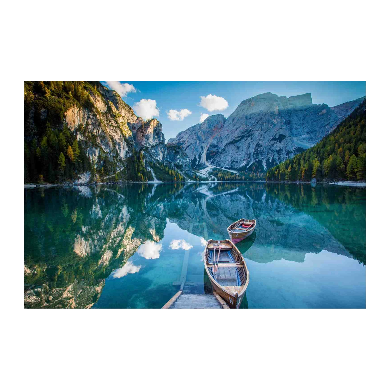 Tranquil Lake & Mountain Boats Wall Art