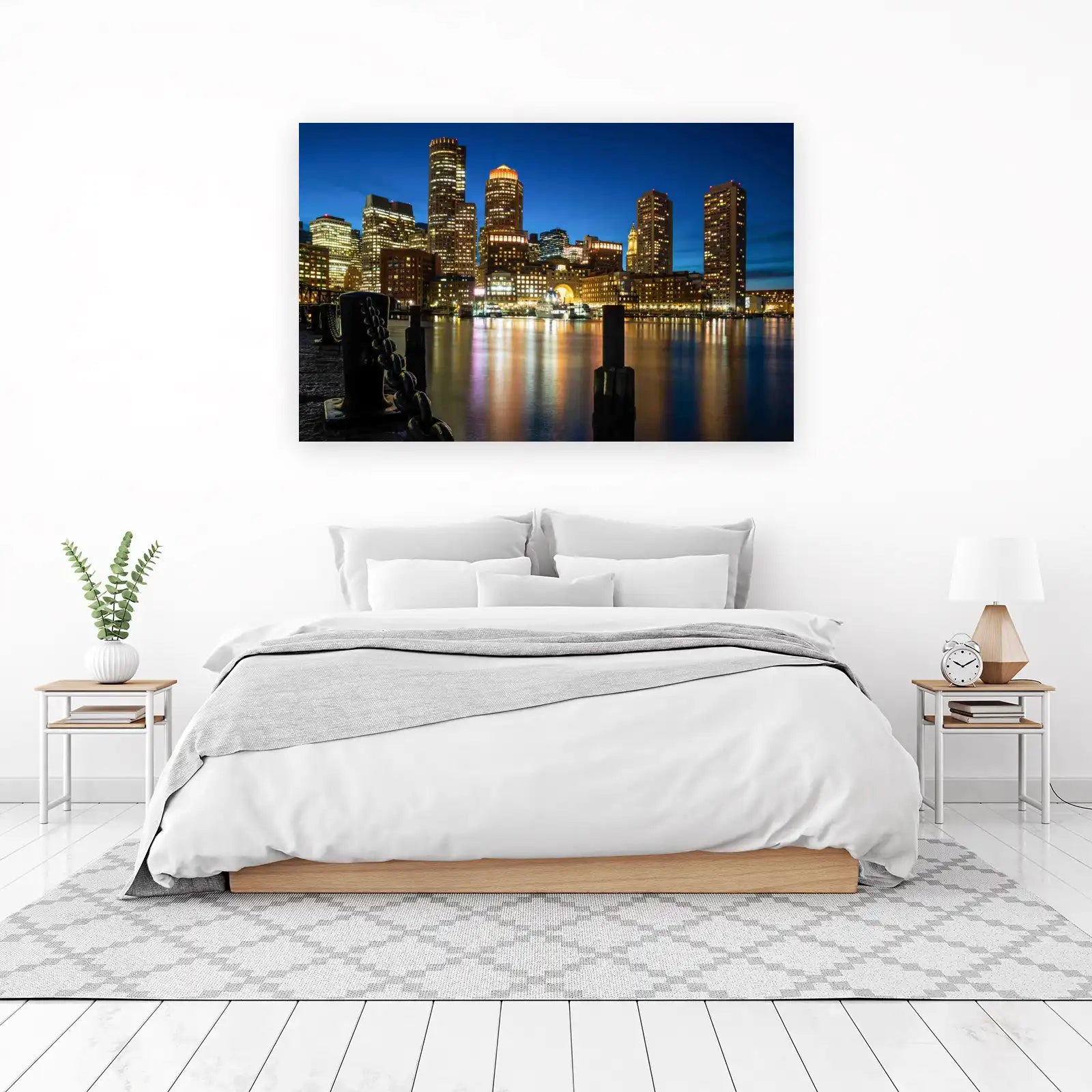 Boston Skyline Night Cityscape Wall Art