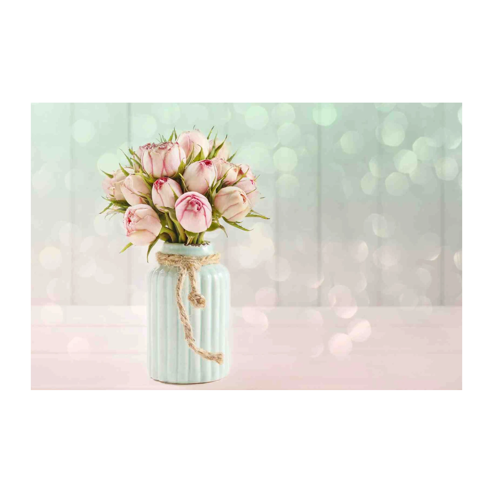 Soft Pink Roses in Mint Vase Wall Art