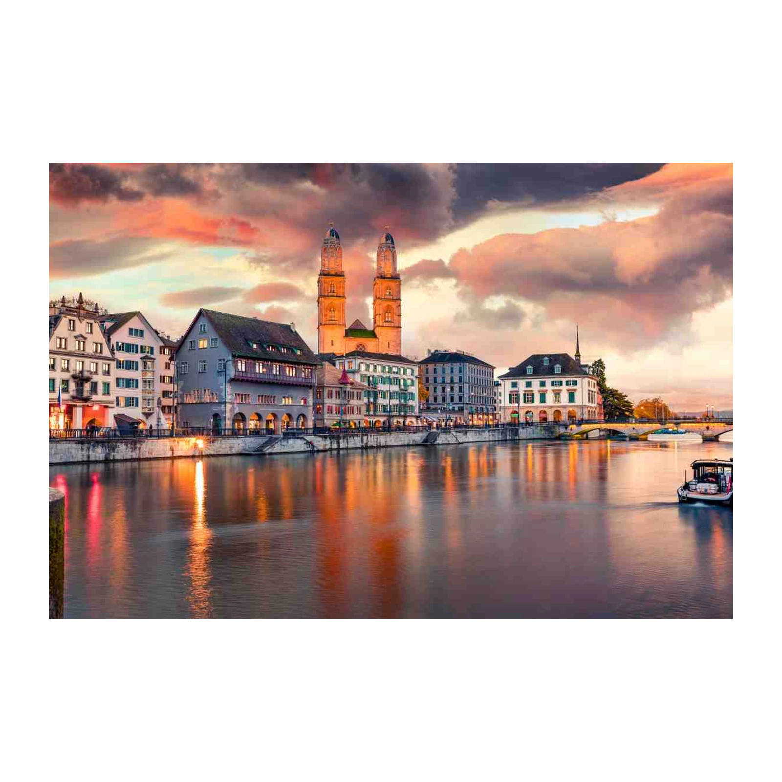 Majestic Zurich River Sunset Wall Art