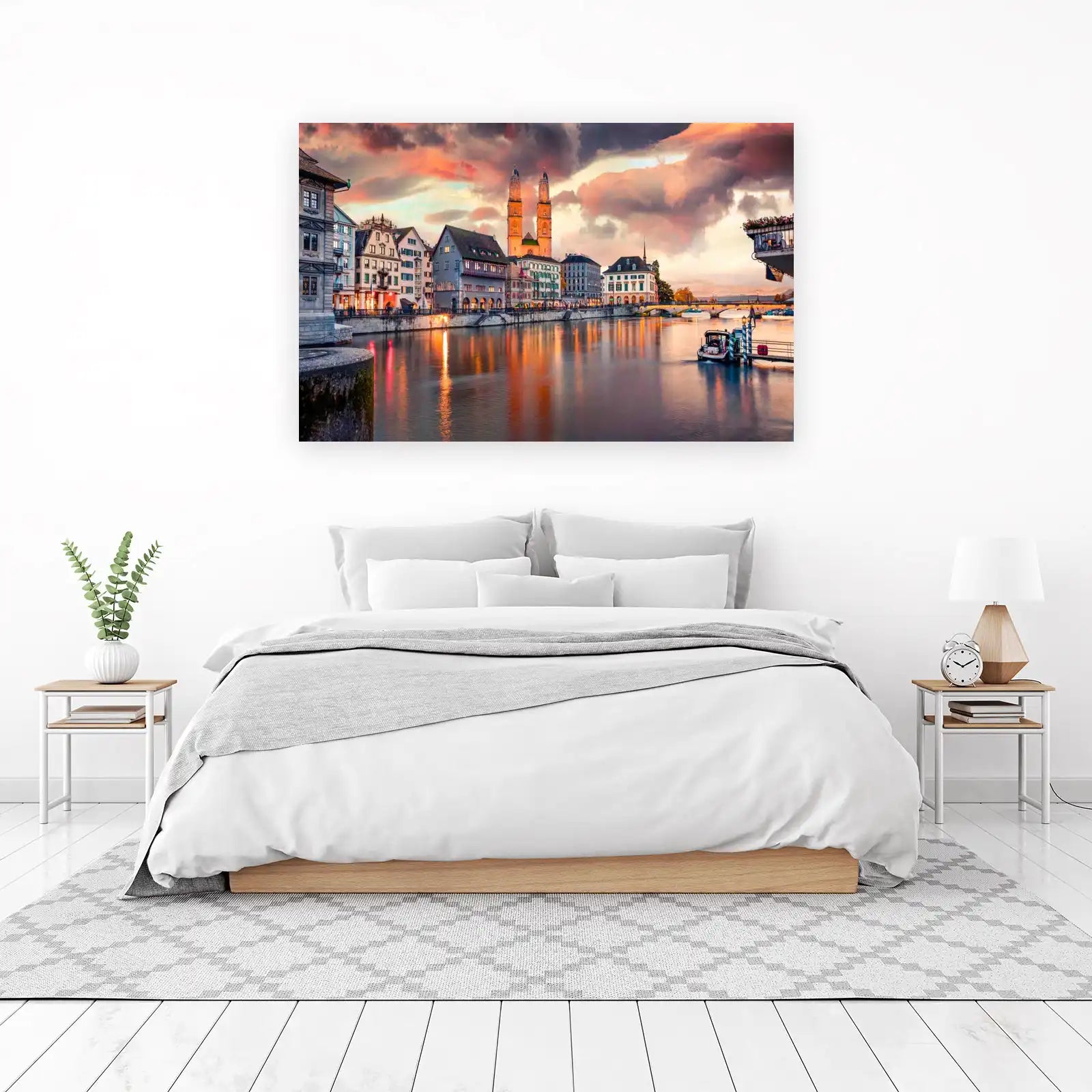 Majestic Zurich River Sunset Wall Art