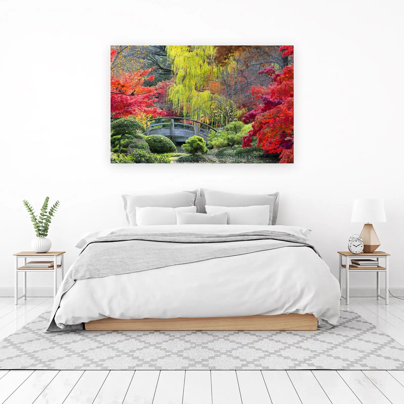 Vibrant Autumn Garden Bridge Wall Art