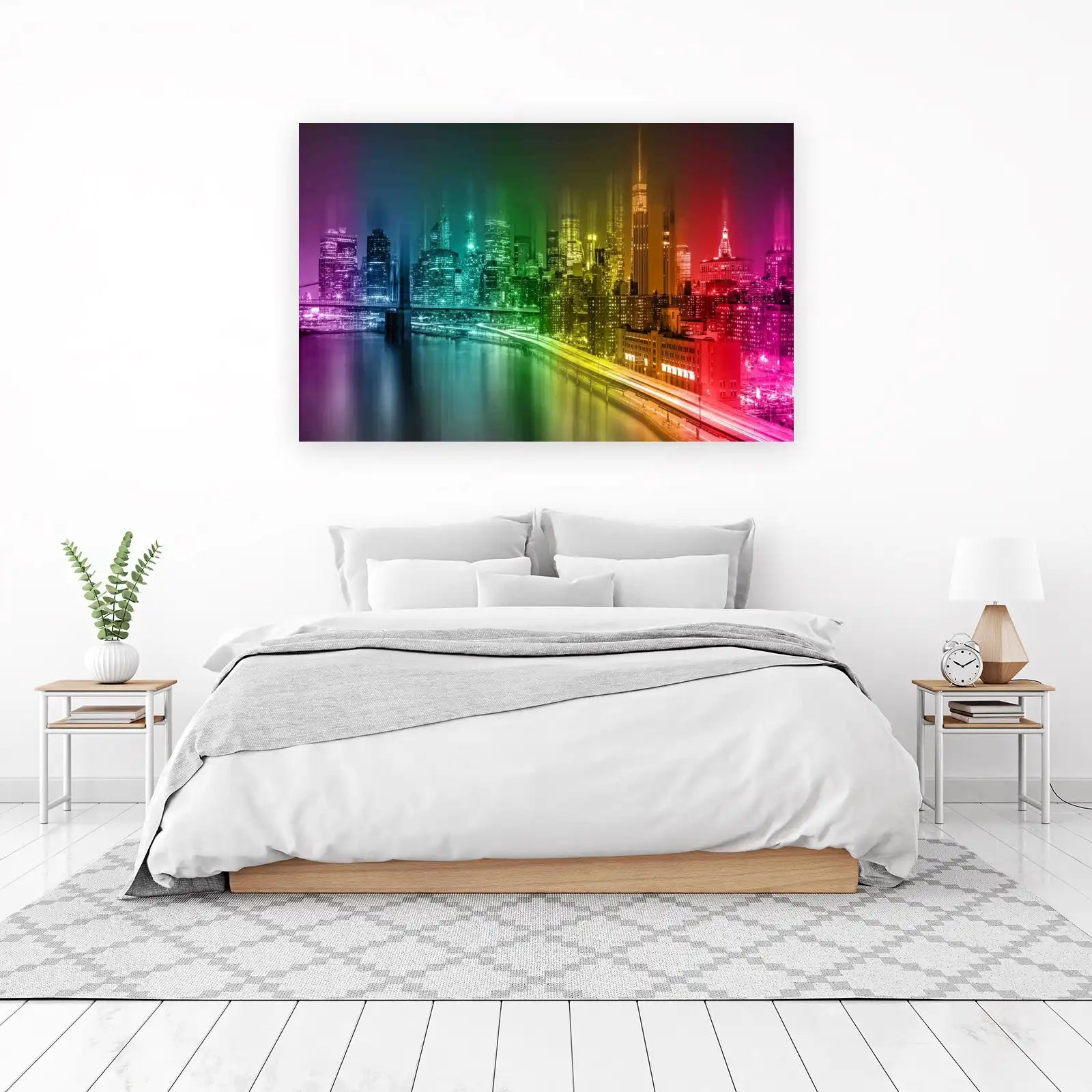 Vibrant Rainbow Cityscape Wall Art
