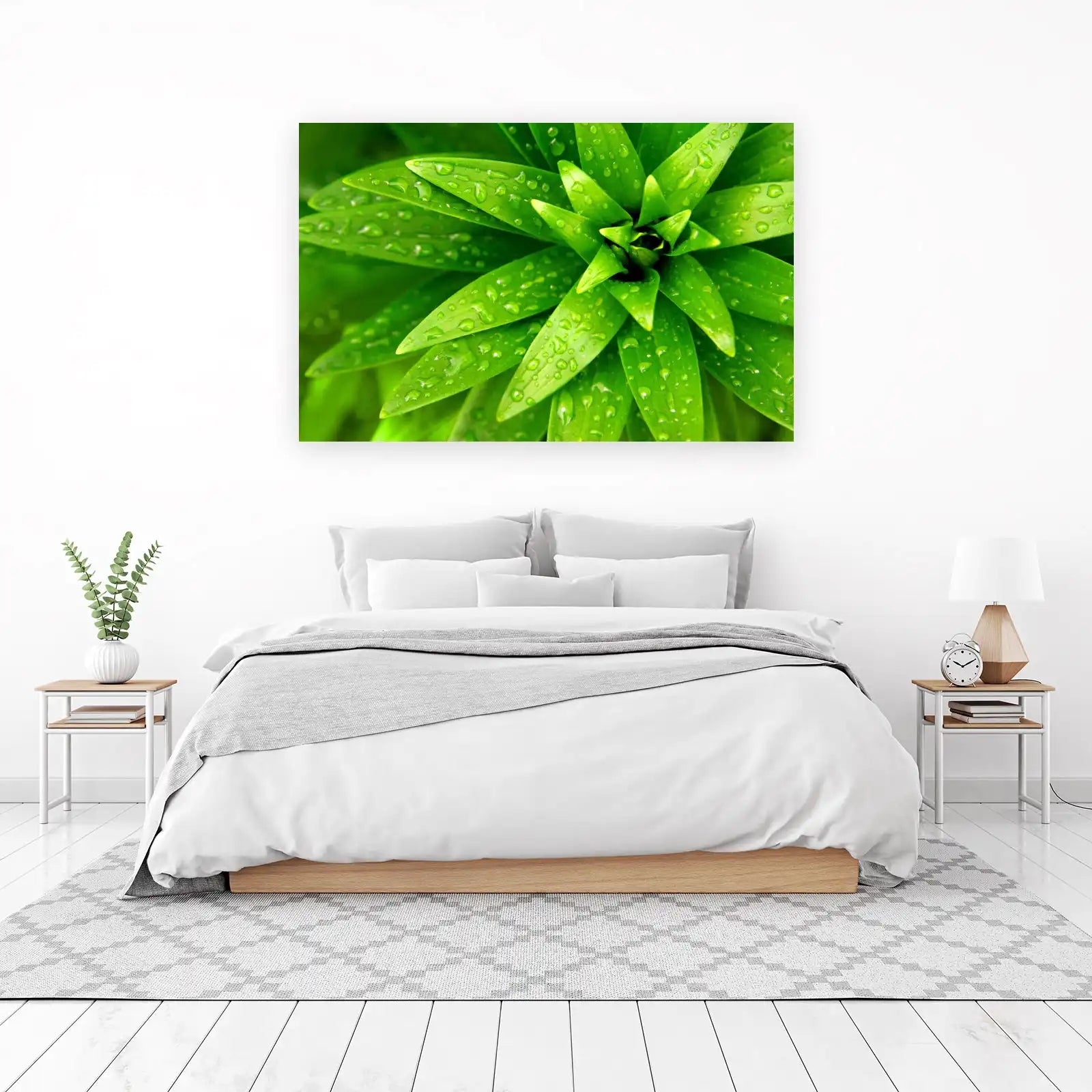 Lush Green Leaves Dew Drops Wall Art