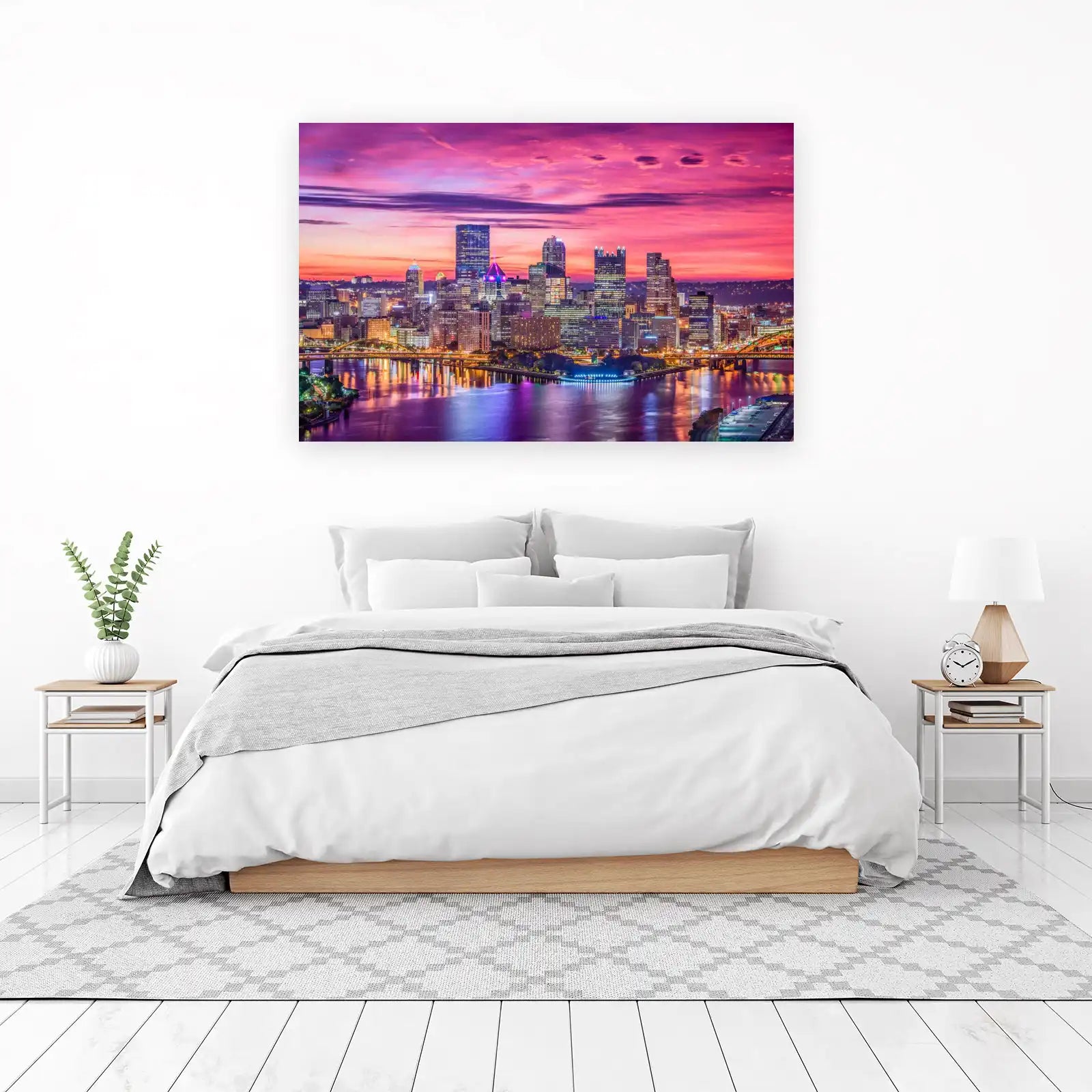 Vibrant Pittsburgh Skyline at Sunset Wall Art