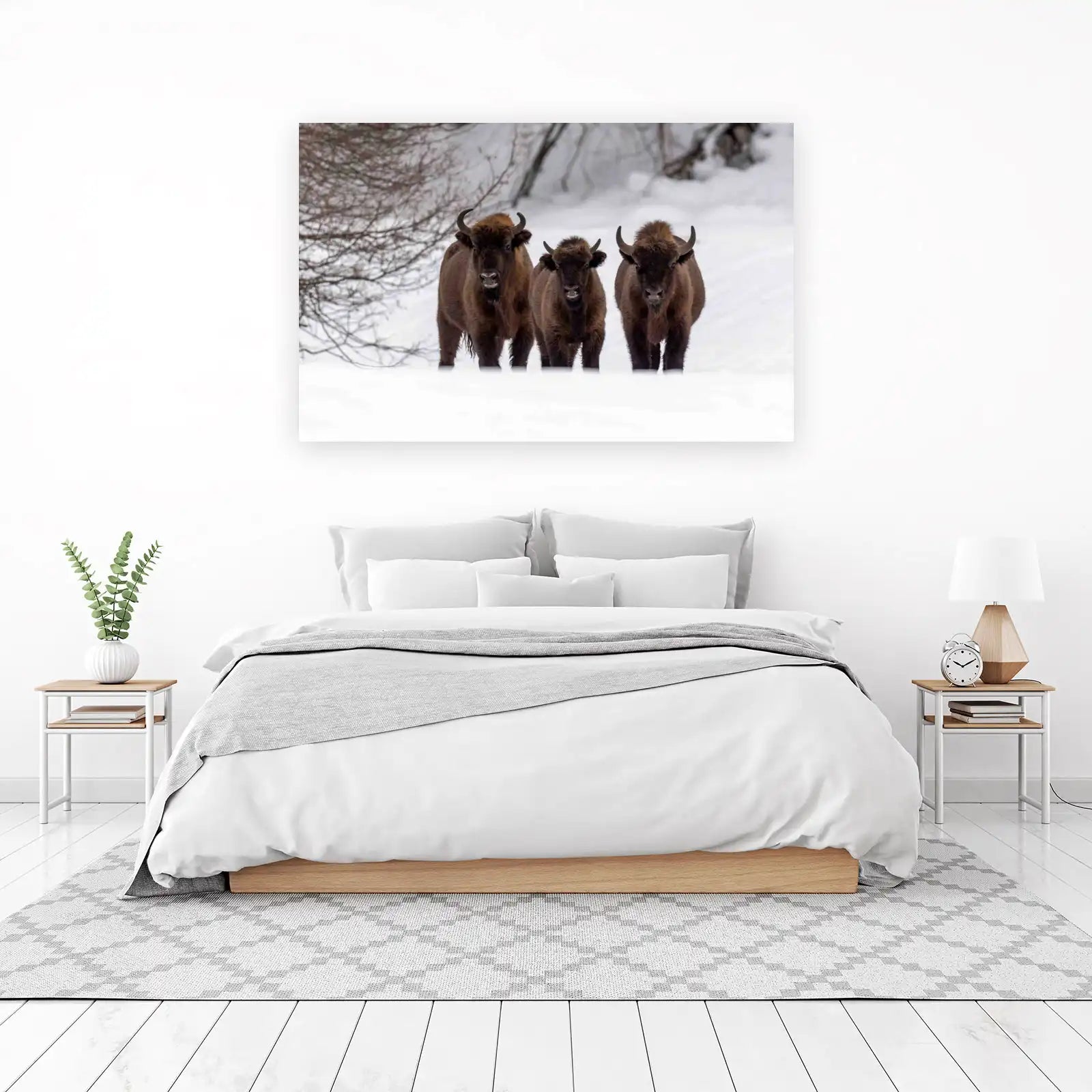 Majestic Bison Herd Snowy Landscape Wall Art