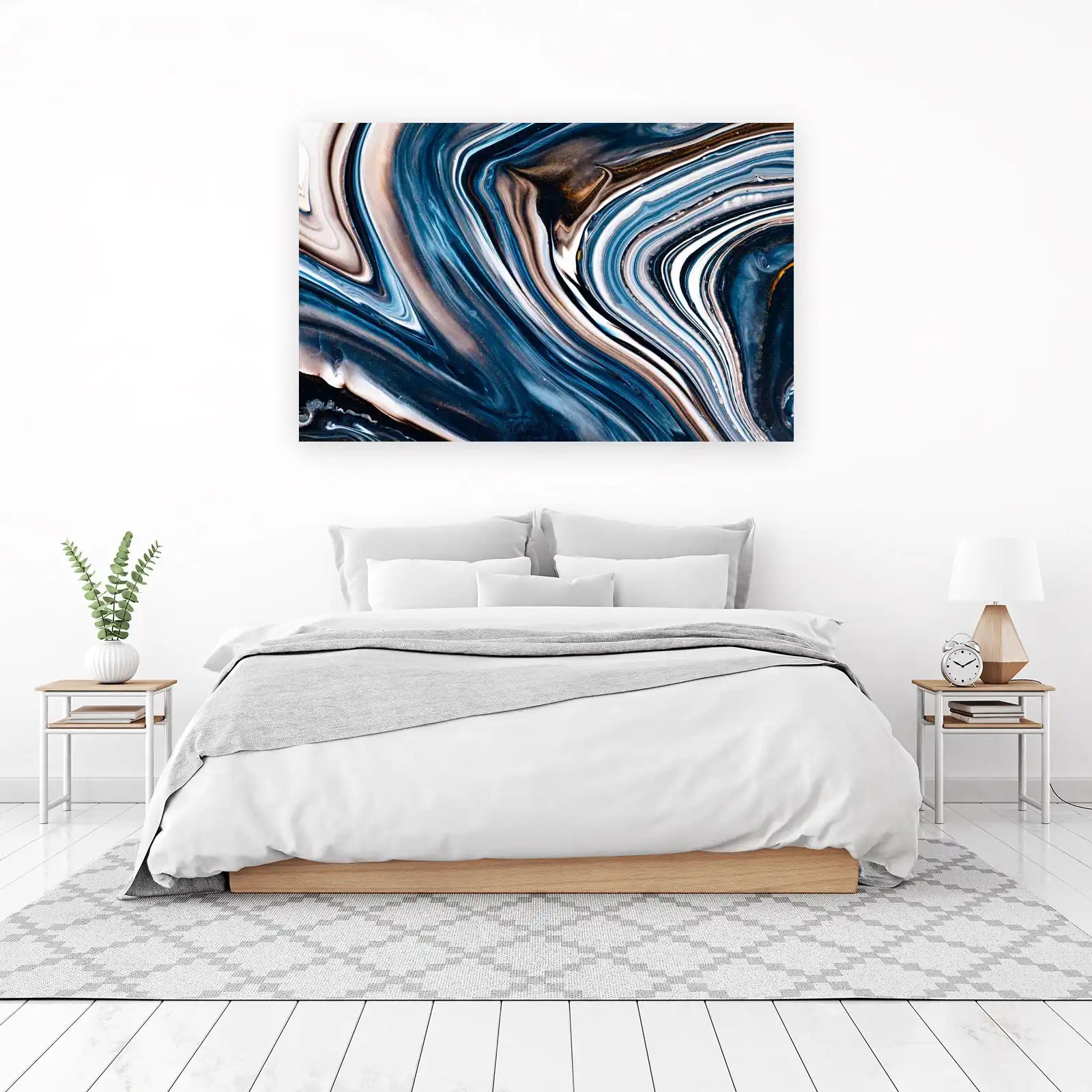 Marbled Blue & Gold Abstract Wall Art