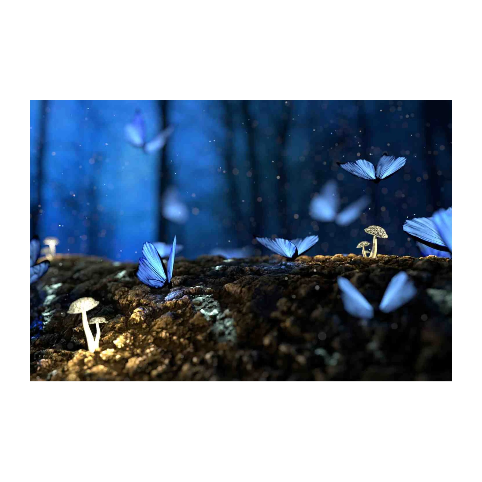 Enchanting Blue Butterfly & Mushroom Wall Art