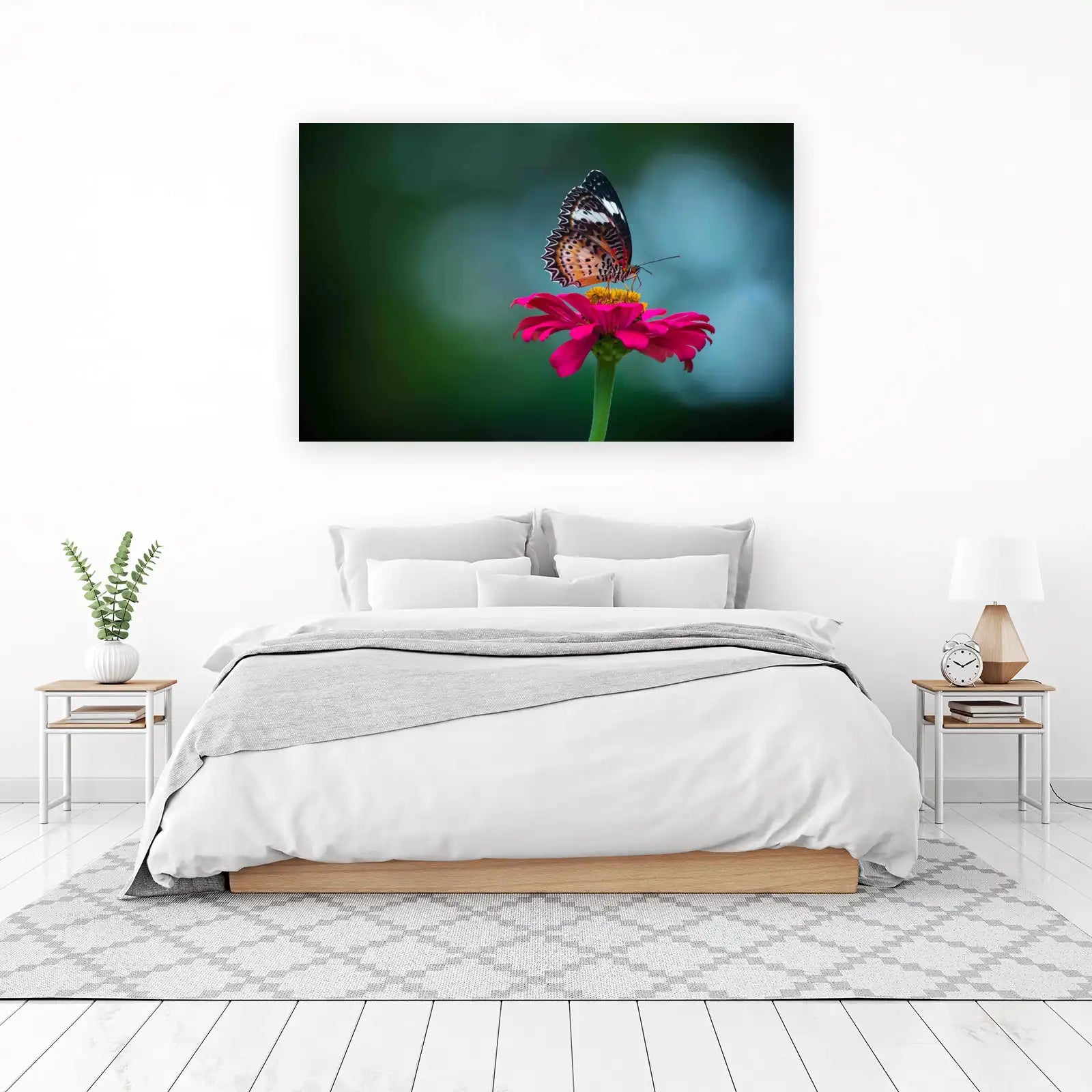 Vibrant Butterfly & Pink Flower Wall Art