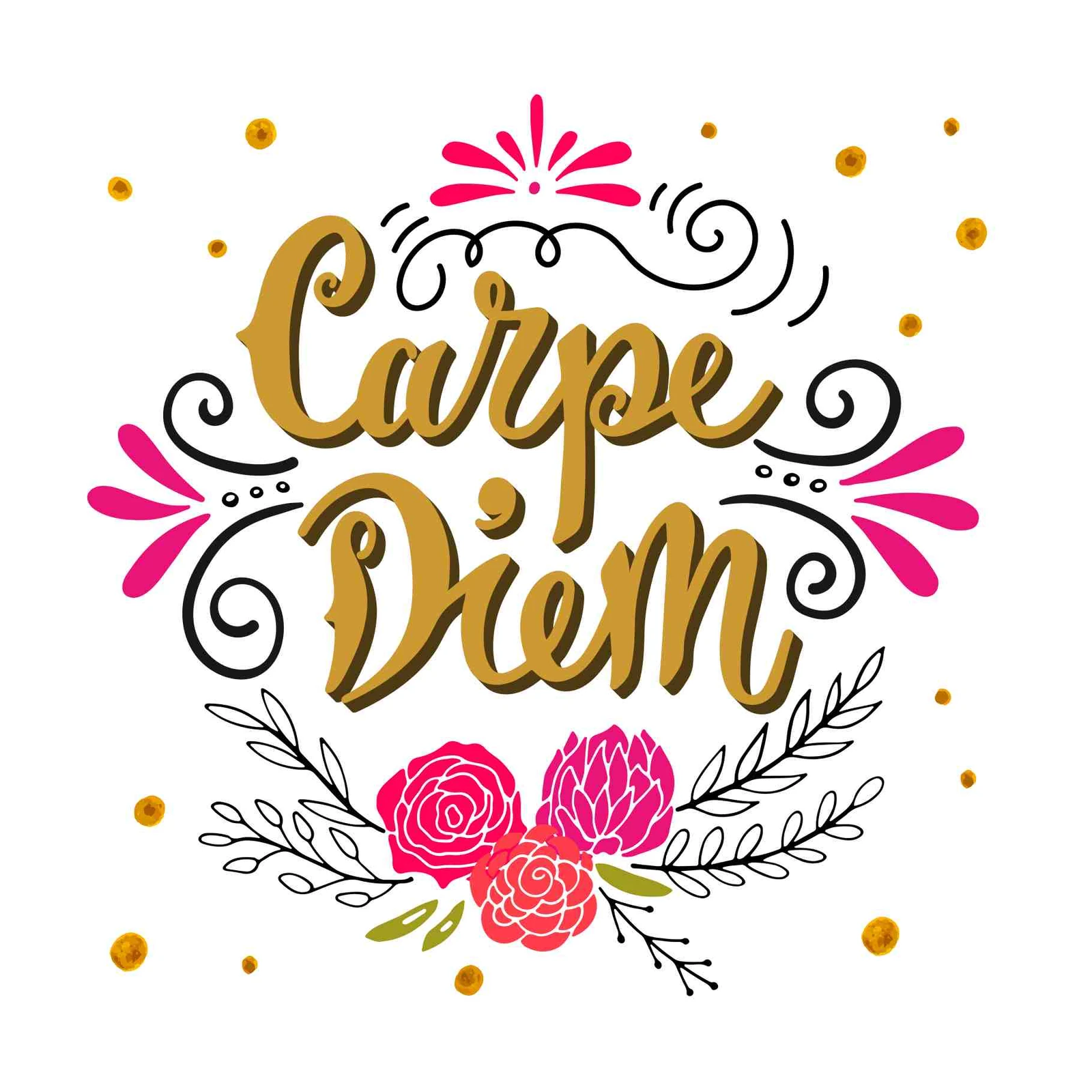 Carpe Diem Gold Floral Wall Art