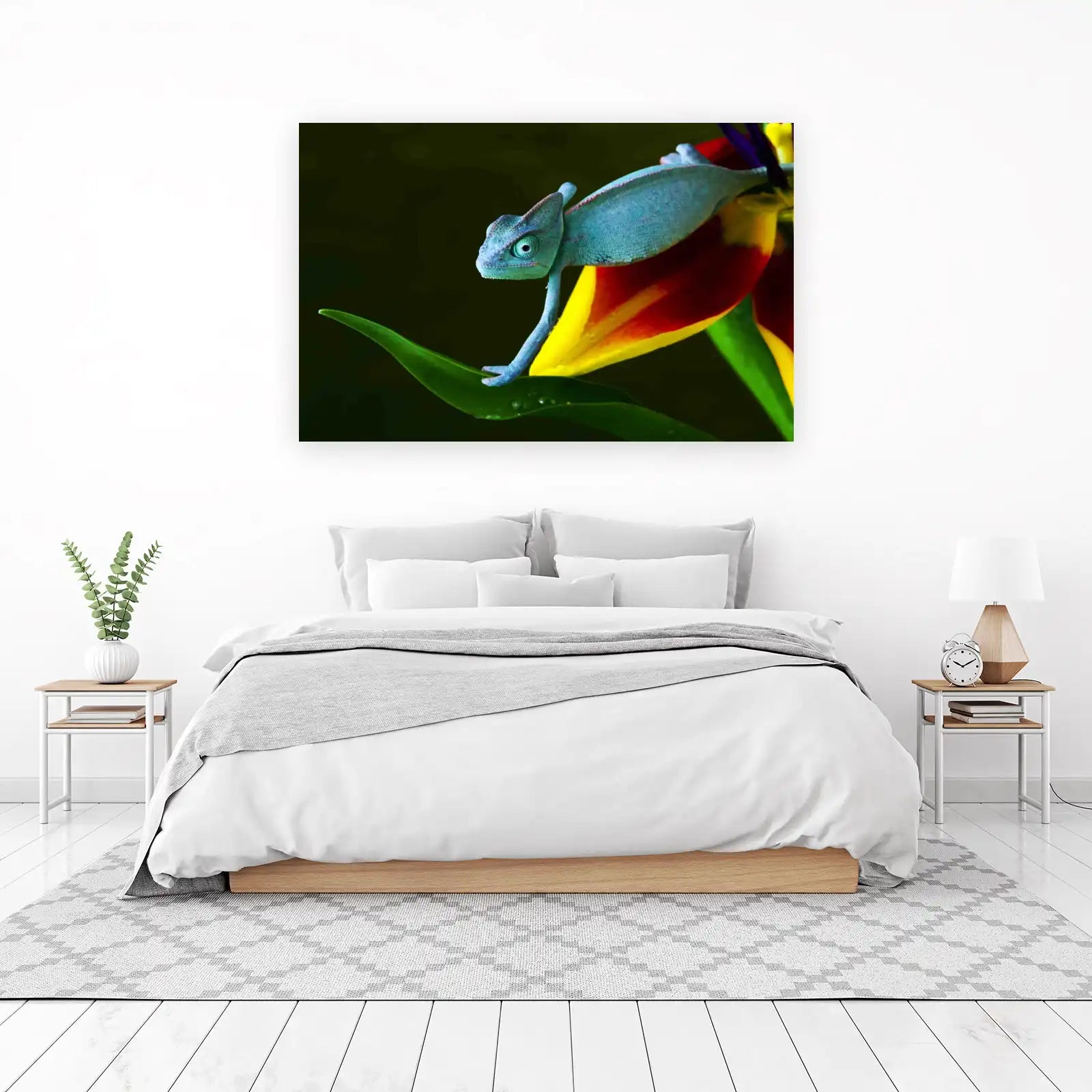 Vibrant Chameleon on Flower Wall Art