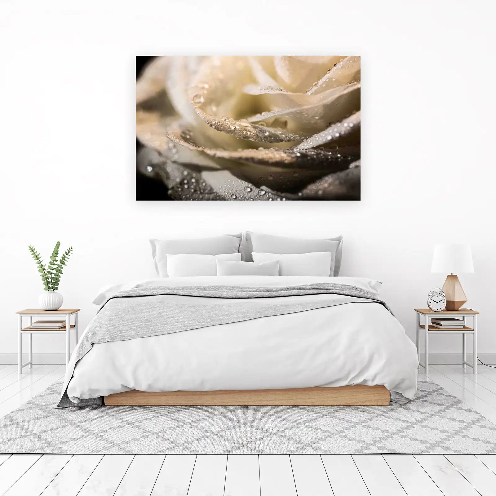 Dewy White Rose Macro Wall Art