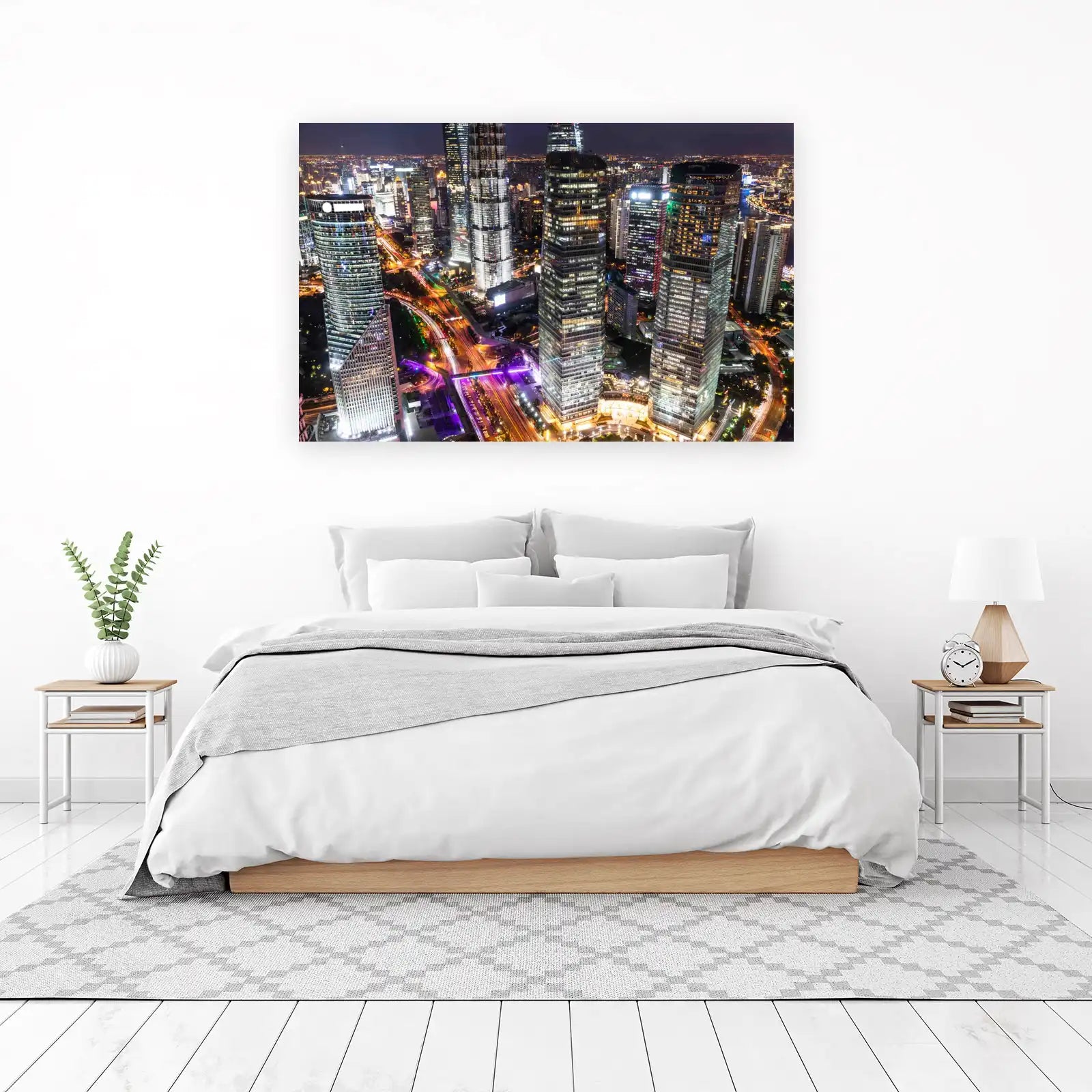 Modern Cityscape Night Traffic Wall Art