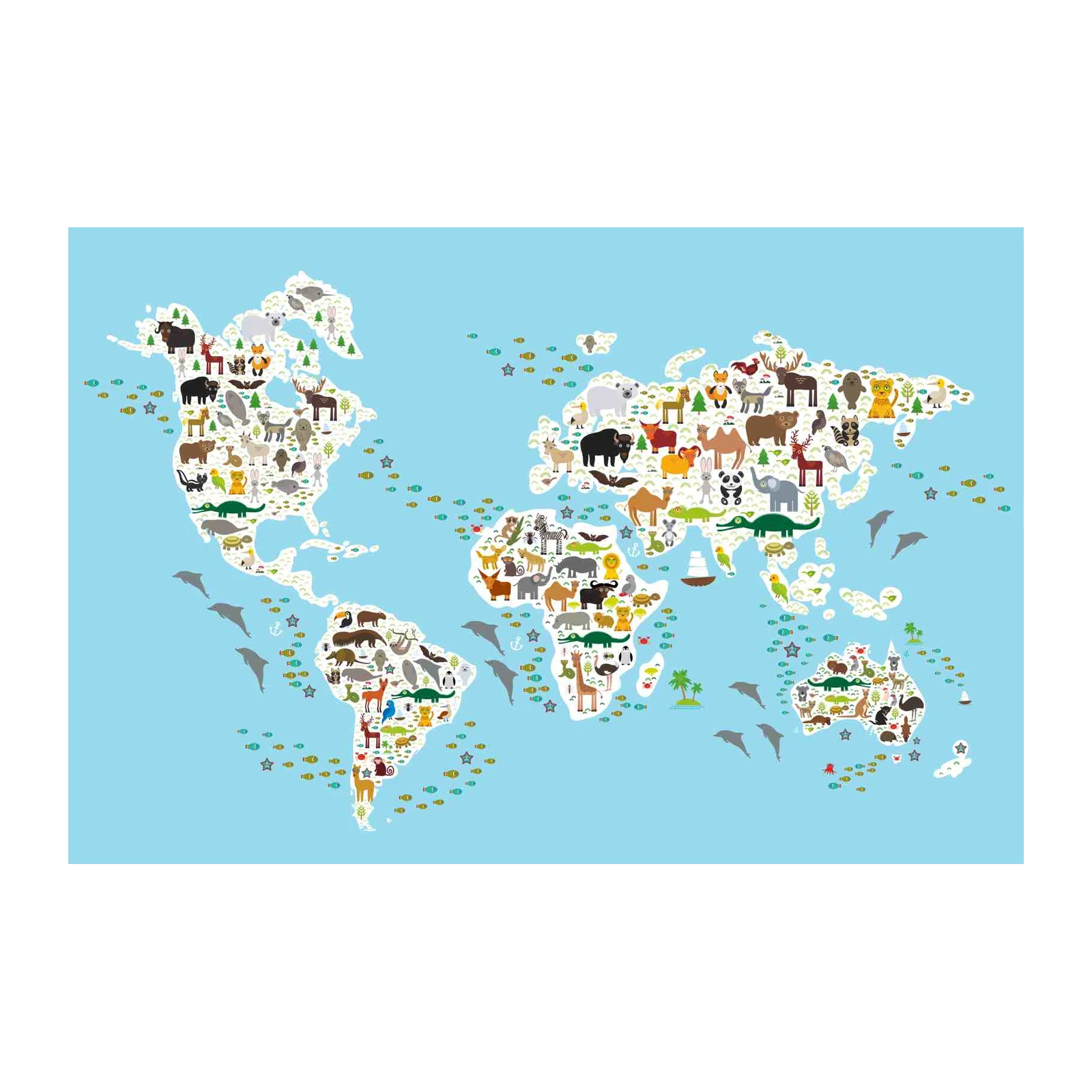 Whimsical World Animals Map Wall Art