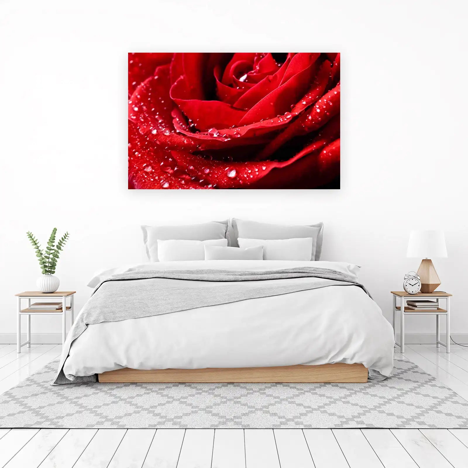 Romantic Red Rose Water Droplets Wall Art